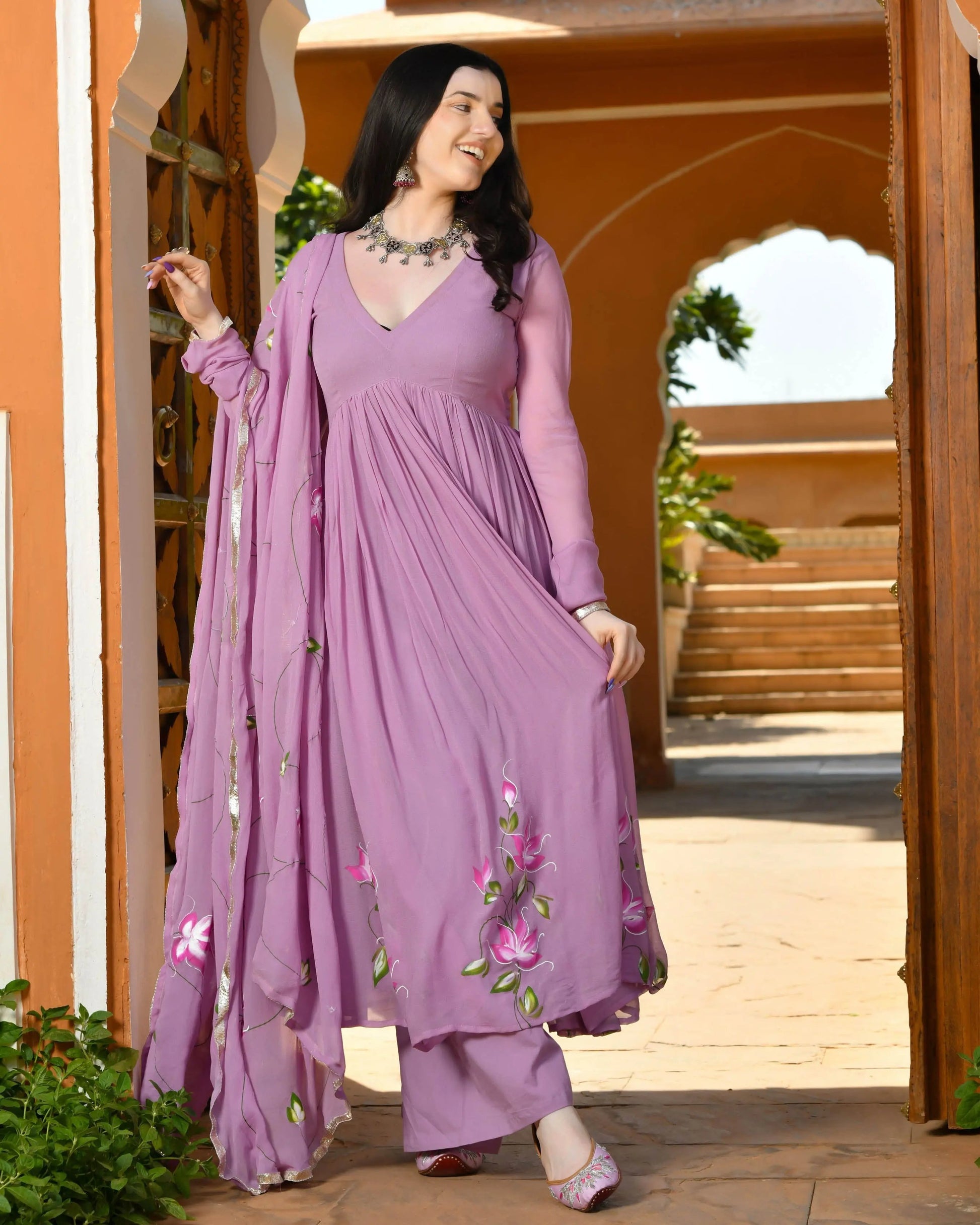 Sayuri Handpainted Georgette Suit Set My Store