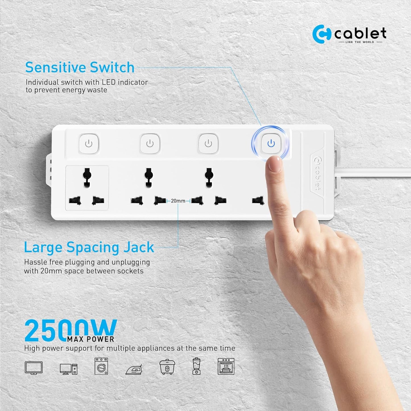 Cablet 4 Socket 4 Switch 1.8m Spike   4040-18