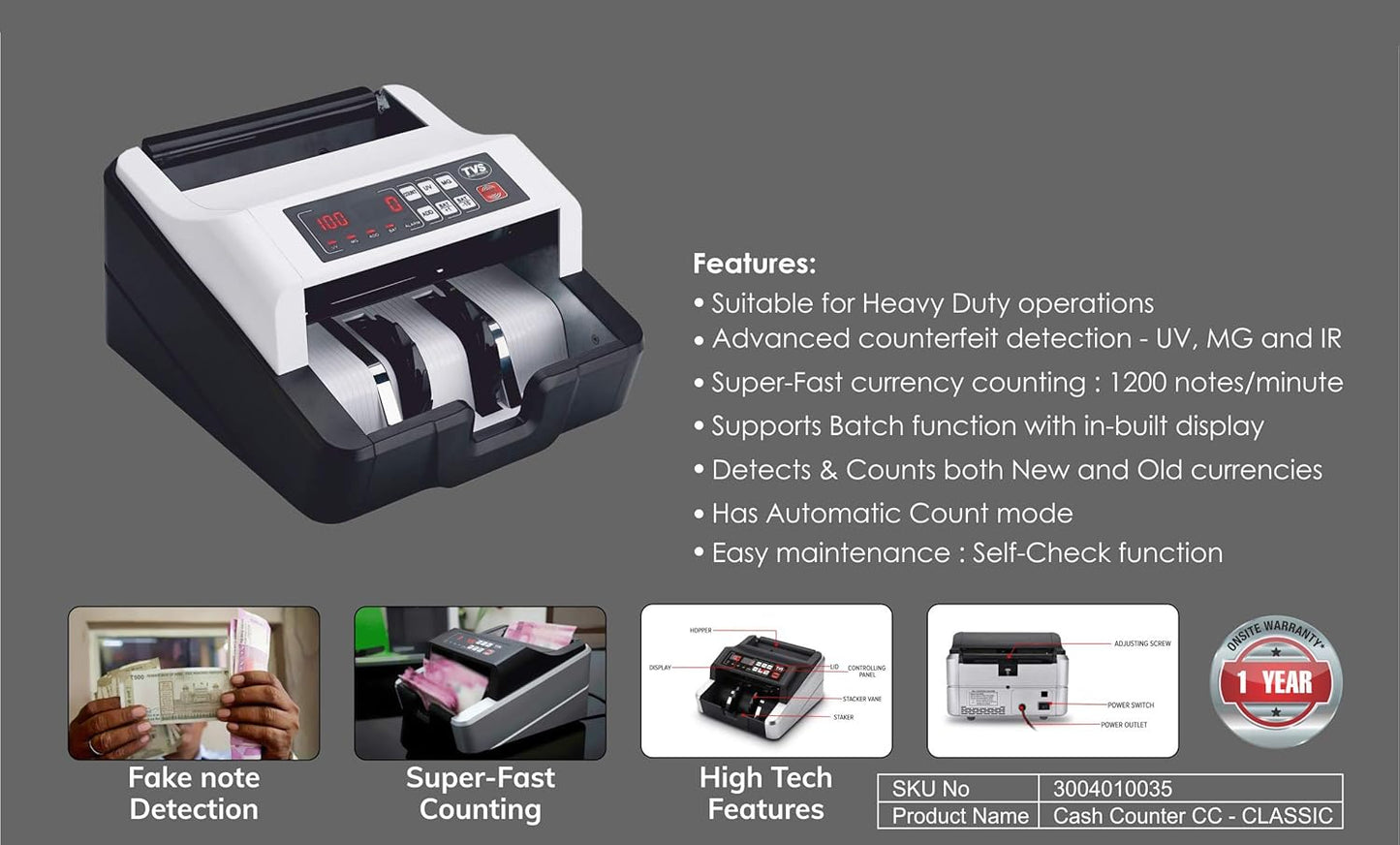 Tvs Cash Counting Machine CC-232 Classic
