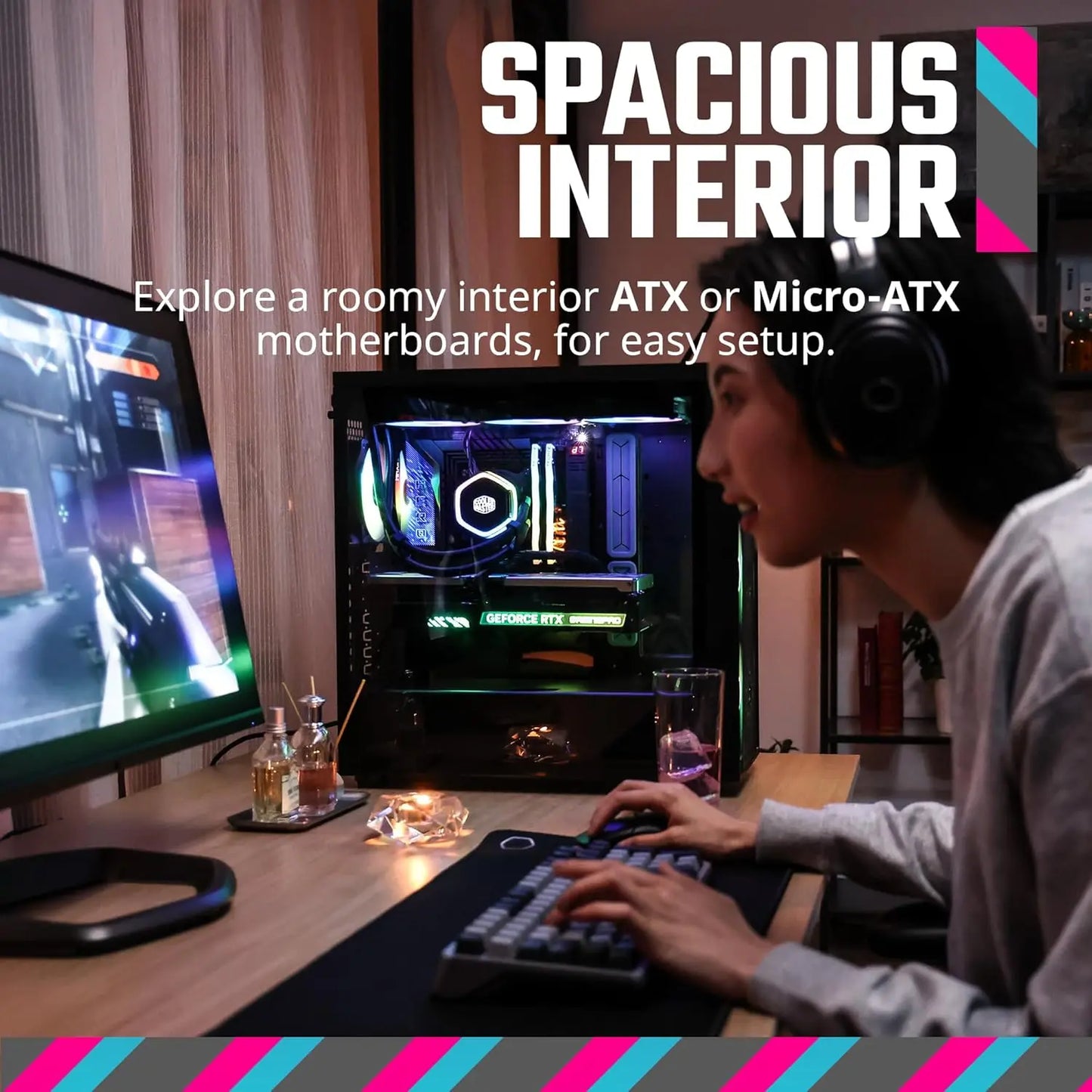 Cooler Master MasterBox 600 ARGB E-ATX Tempered Glass Side Panel Mid Tower Gaming Cabinet - Black