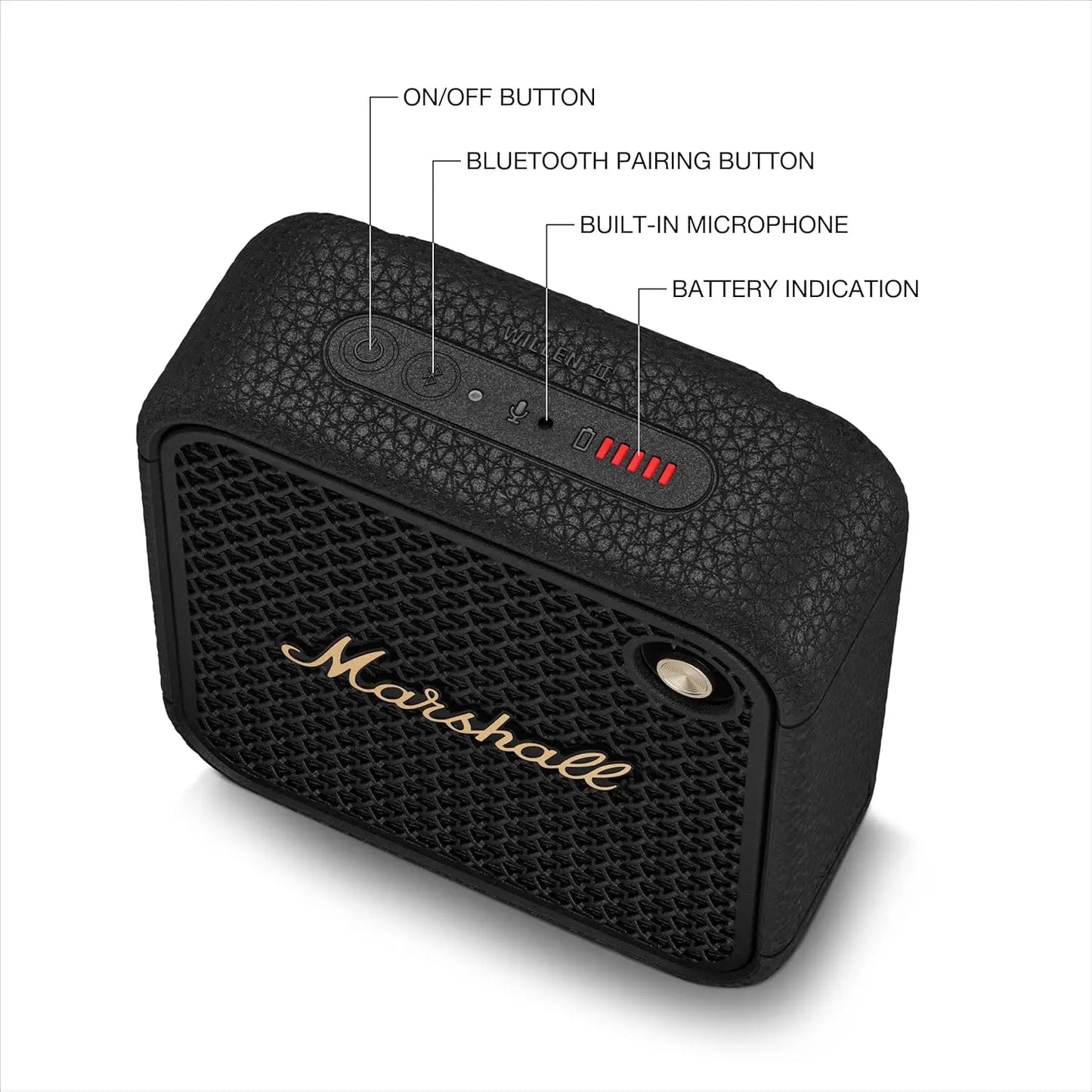 Marshall Willen II Portable Bluetooth Speaker with 17+ Hours of Portable Playtime, Dust & Waterproof (IP67) - Black & Brass.
