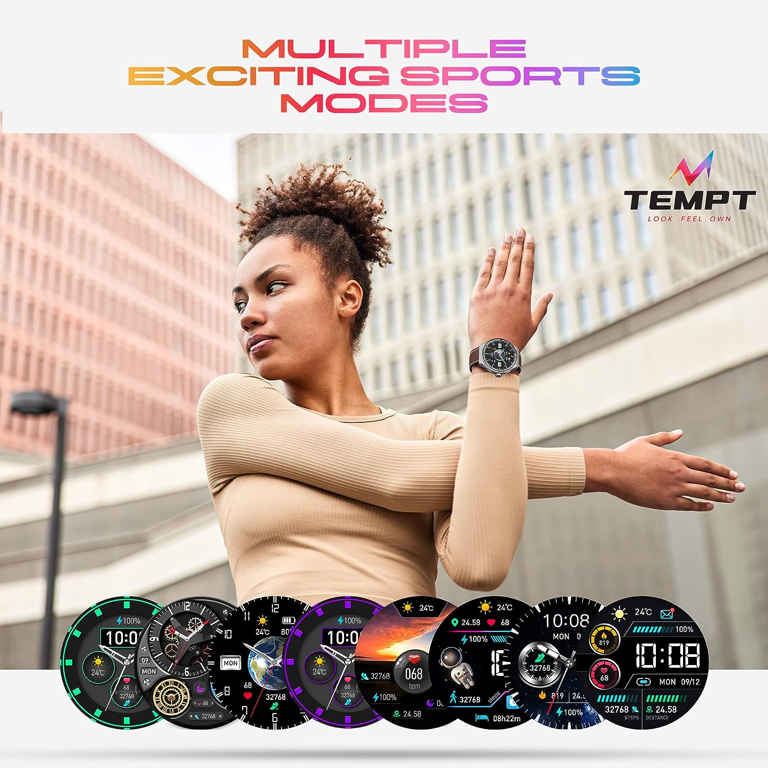 Tempt Edge Pro Smartwatch 1.51" AMOLED Display, Multiple Watch Faces & Sport Modes Brown