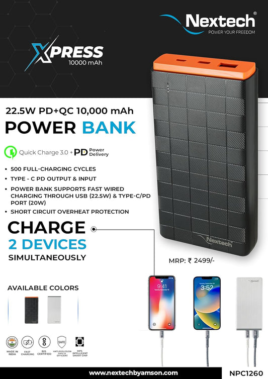 Nextech Xpress PDQC 22.5W 10000 mAh Power Bank NPC1260