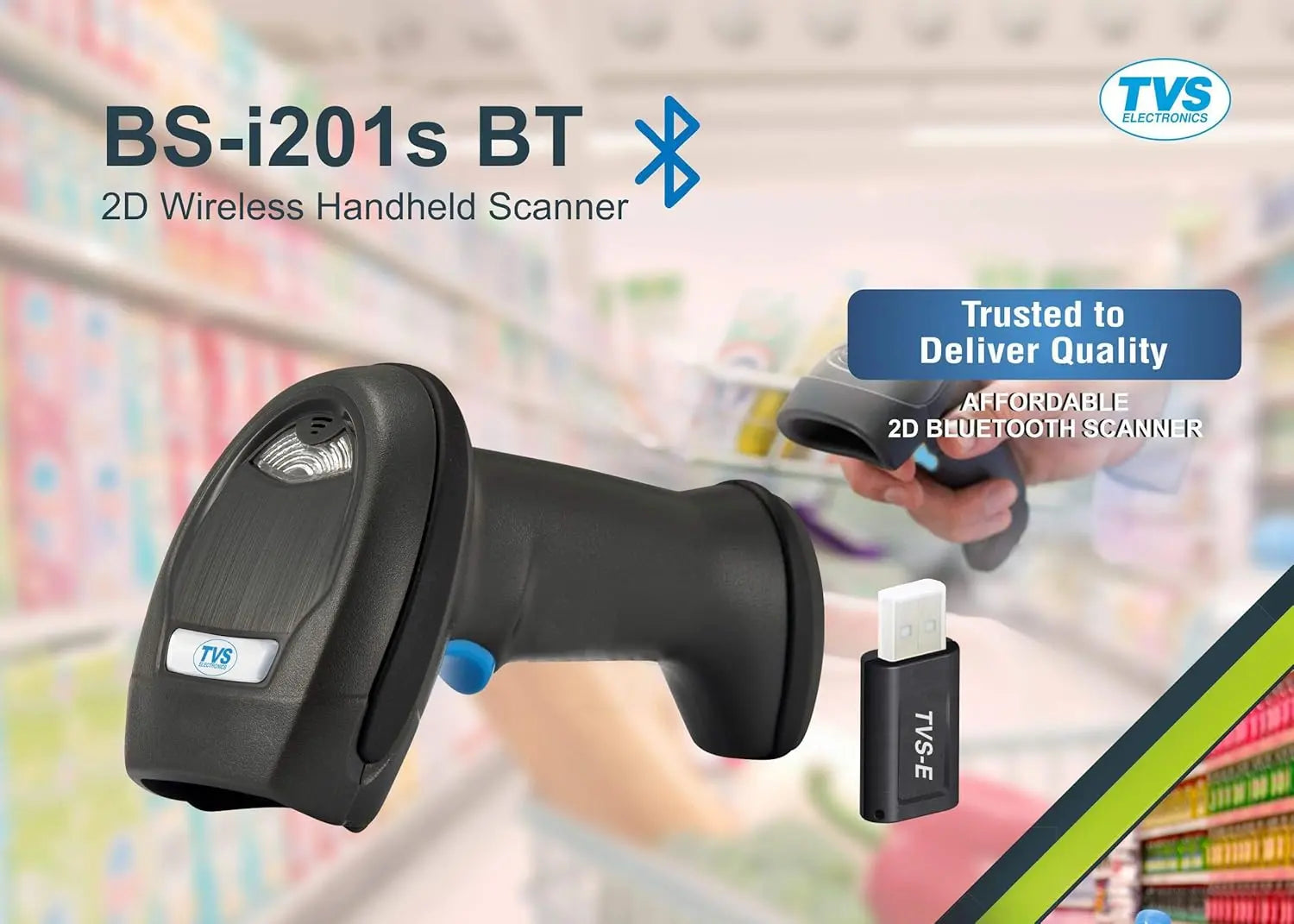 Tvs BS-I201 S Bluetooth Barcode Scanner  Wireless Connectivity upto 25 Meters