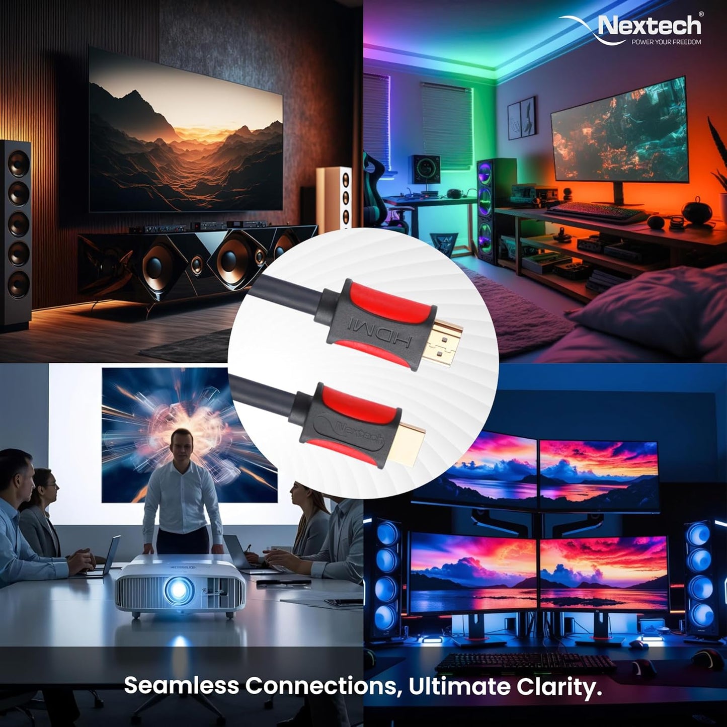 Nextech High-Speed HDMI Cable with Ethernet - Supports 3D 4K Video Audio Return - Latest Version 2.0 15 Feet/5 Meters, Grey