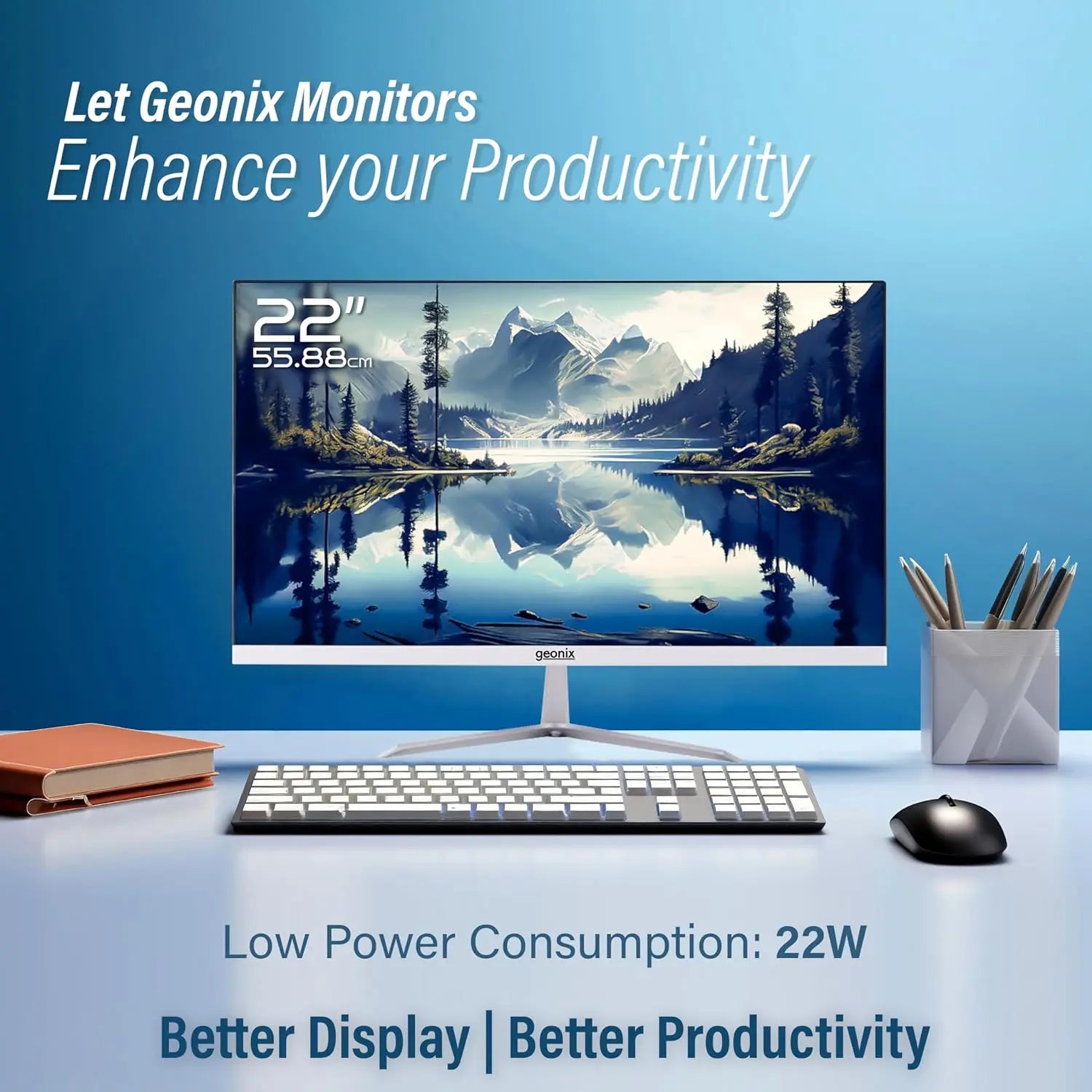 GEONIX 22 Inch 1920 x 1080 Full HD VA Panel Borderless 75Hz 3ms HDMI VGA Monitor (White) My Store