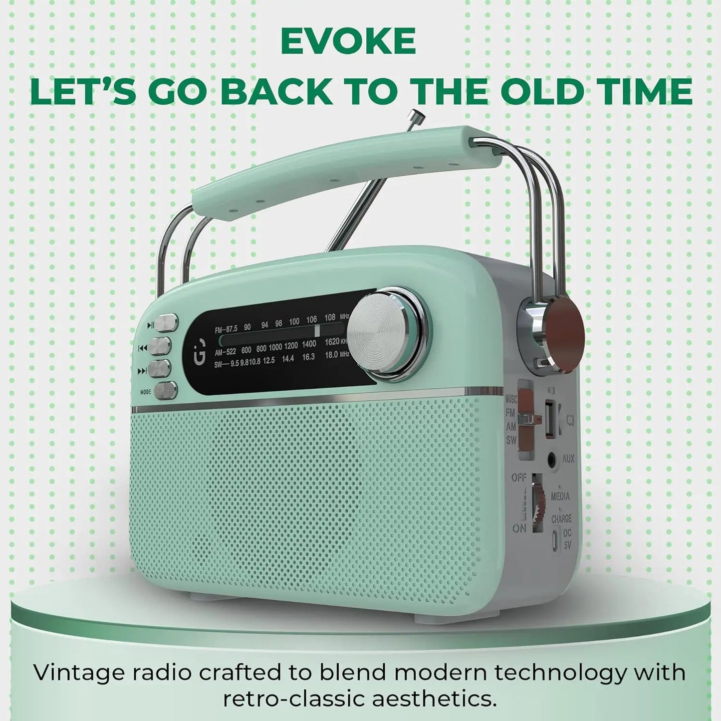 iGear Evoke Retro Modern style Radio and MP3 player with FM/AM/SW, 3 bands, Bluetooth Speaker