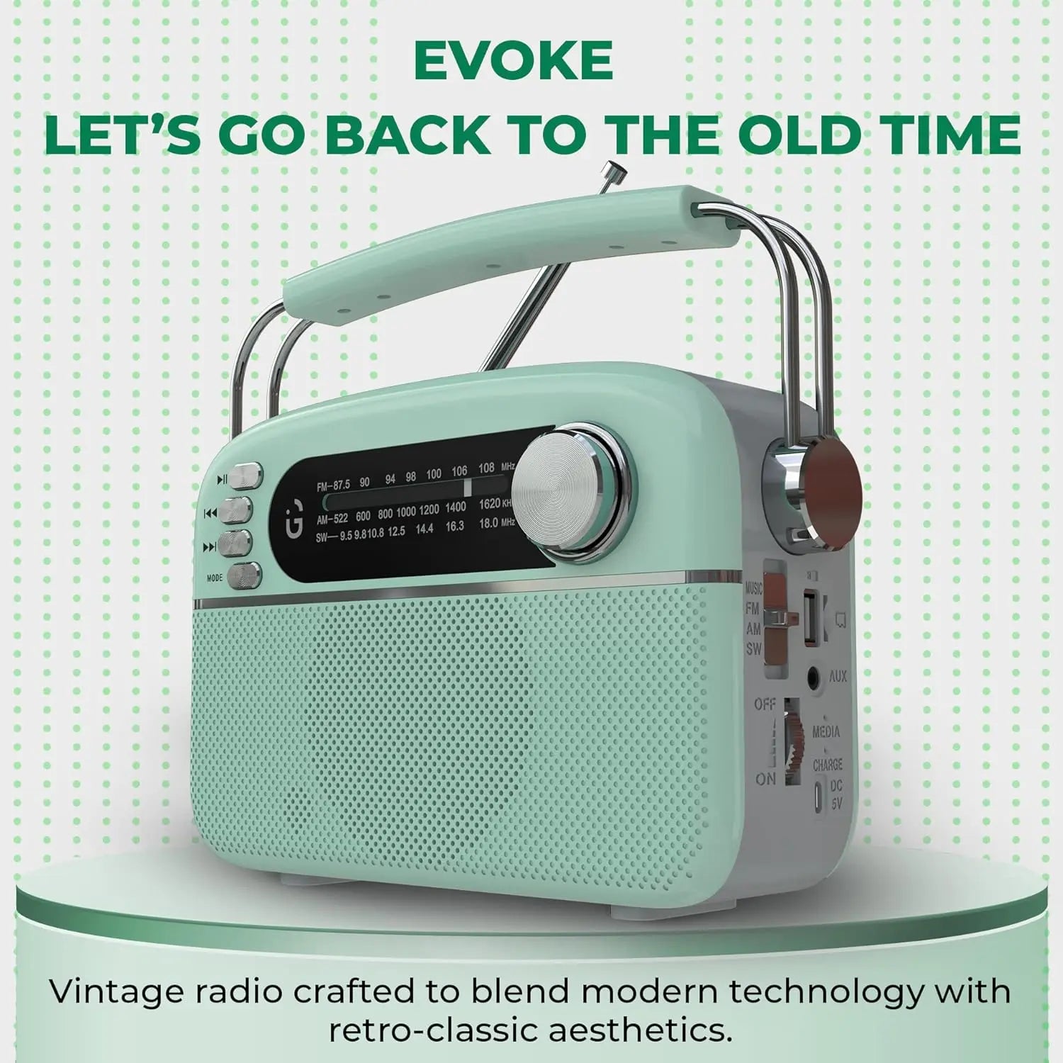 iGear Evoke Retro Modern style Radio and MP3 player with FM/AM/SW, 3 bands, Bluetooth Speaker