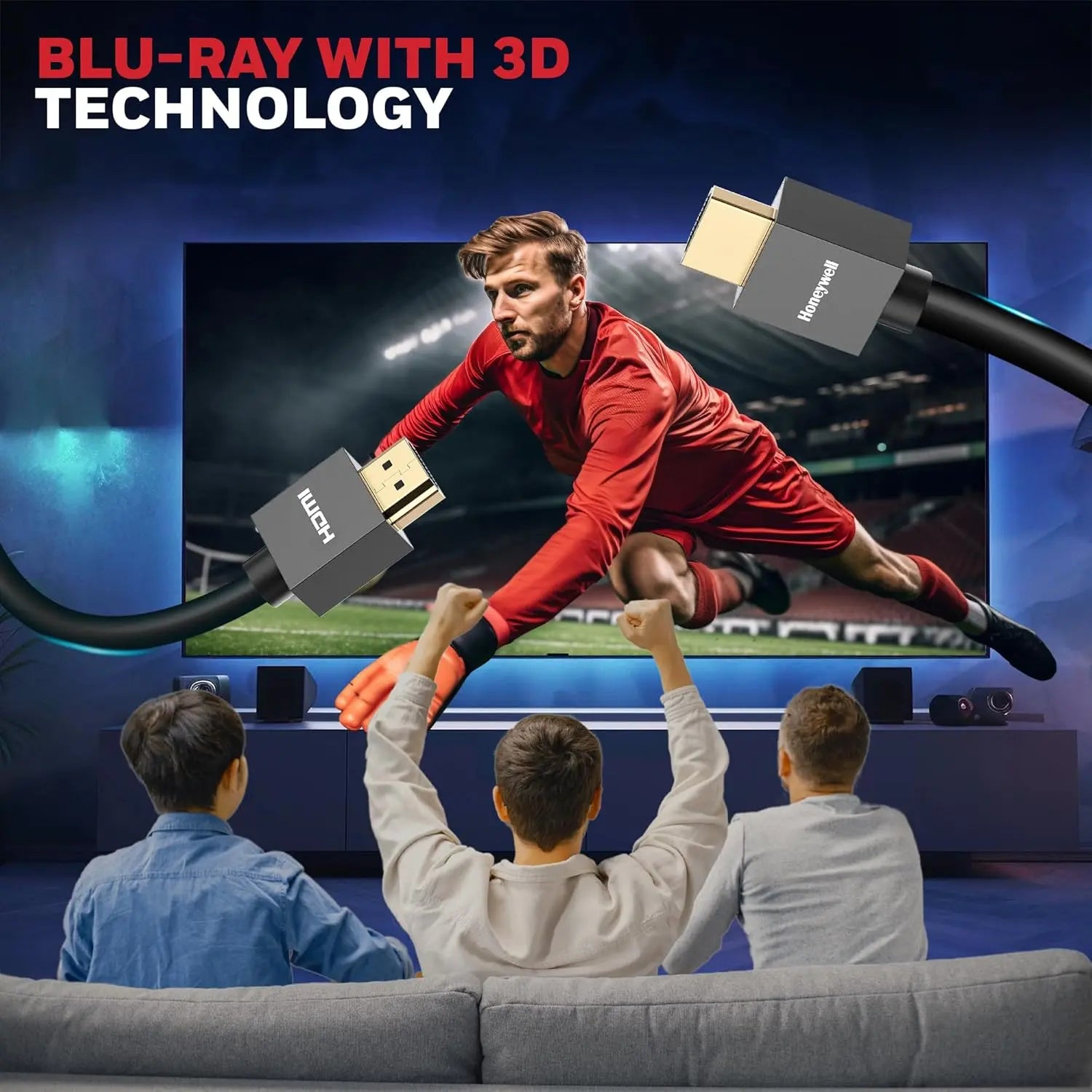 Honeywell HDMI Cable v2.0 with Ethernet, 3D/4K@60Hz Ultra HD Resolution, 10 Mtr, 18 GBPS Transmission Speed, High Speed, Compatible with all HDMI Devices Laptop Desktop TV Set-top Box Gaming Console