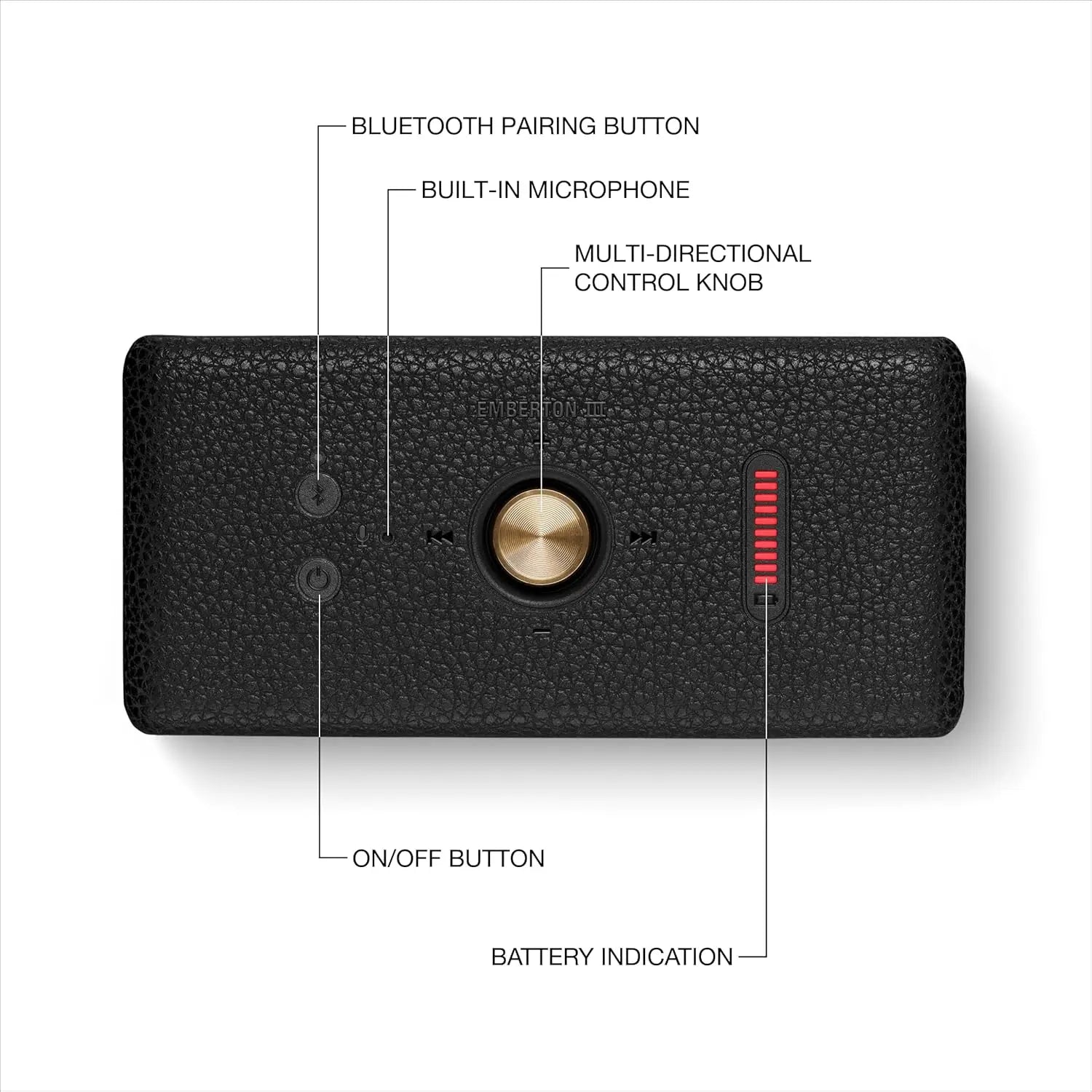 Marshall Emberton III Compact Portable Bluetooth Speaker with 32+ Hours of Playtime, 360° Sound, Dust & Waterproof (IP67) – Black & Brass.