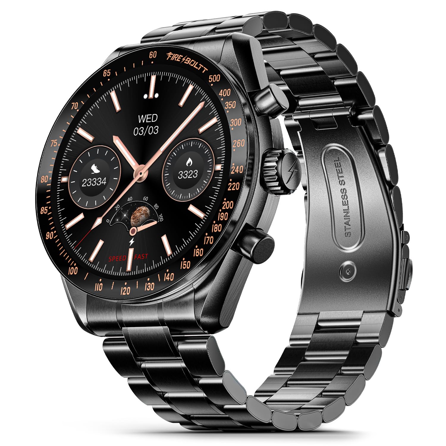 Fire-Boltt Smart Watch ‎BSW179  Moonwatch 36.3mm (1.43 inch) AMOLED Display,  Bluetooth Calling, Sports Modes Black