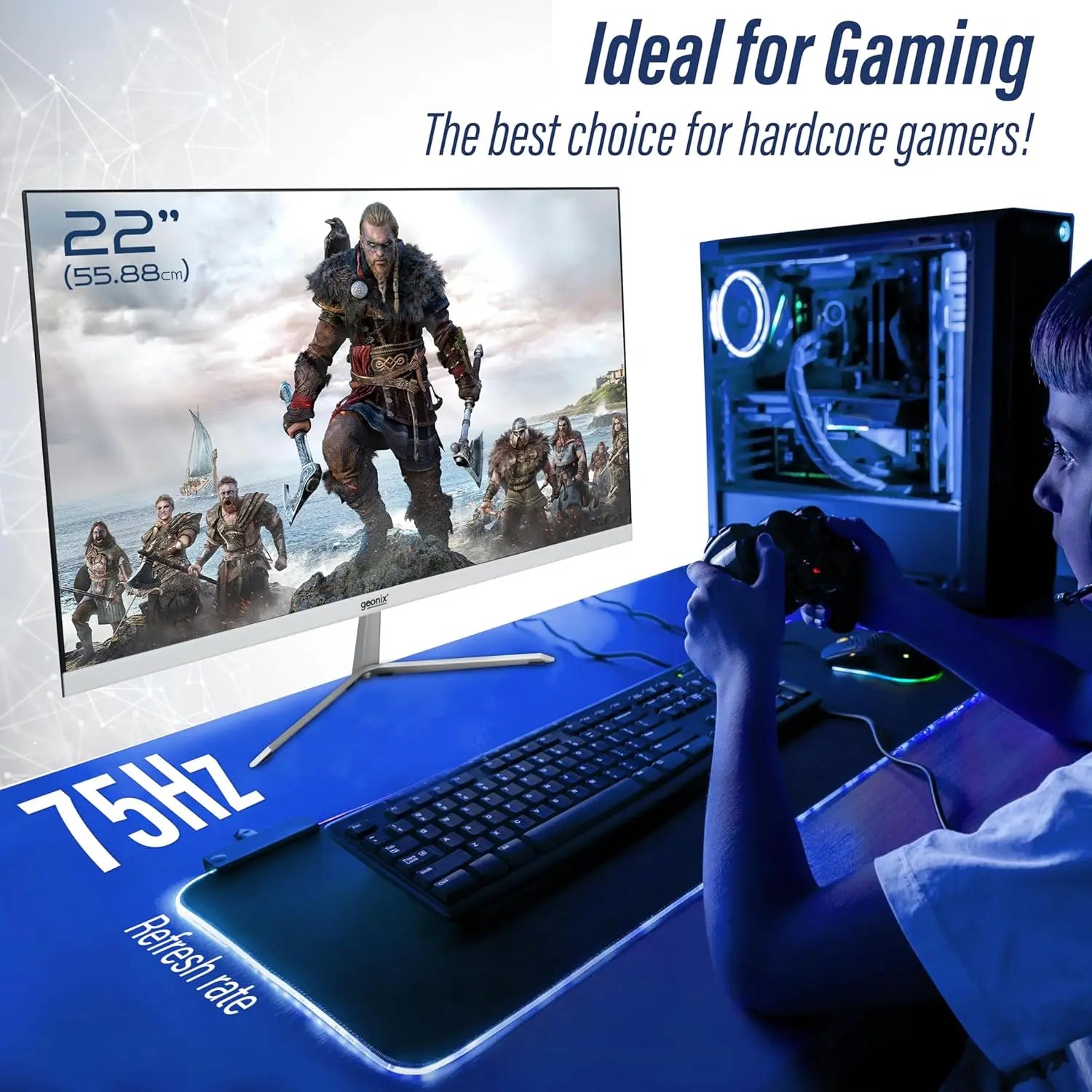 GEONIX 22 Inch 1920 x 1080 Full HD VA Panel Borderless 75Hz 3ms HDMI VGA Monitor (White) My Store