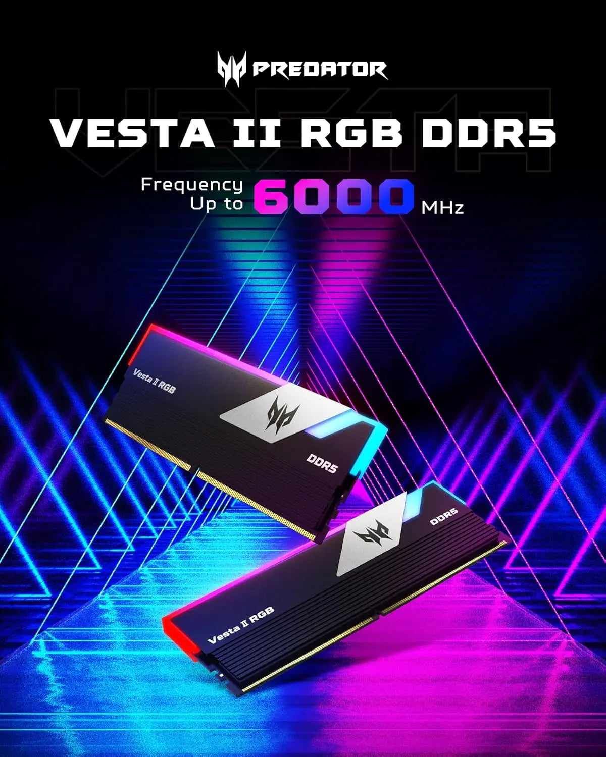 Acer Predator Vesta II 32GB (2x 16GB) DDR5 6000MHz CL30 RGB UDIMM Desktop Memory - Black