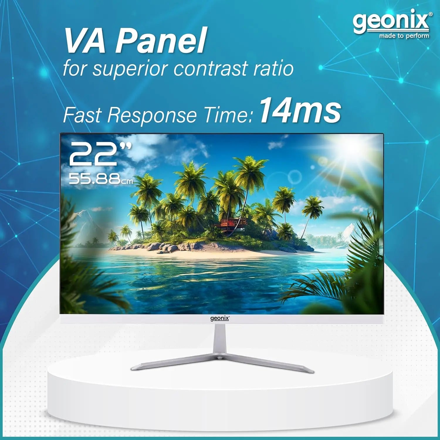 GEONIX 22 Inch 1920 x 1080 Full HD VA Panel Borderless 75Hz 3ms HDMI VGA Monitor (White) My Store