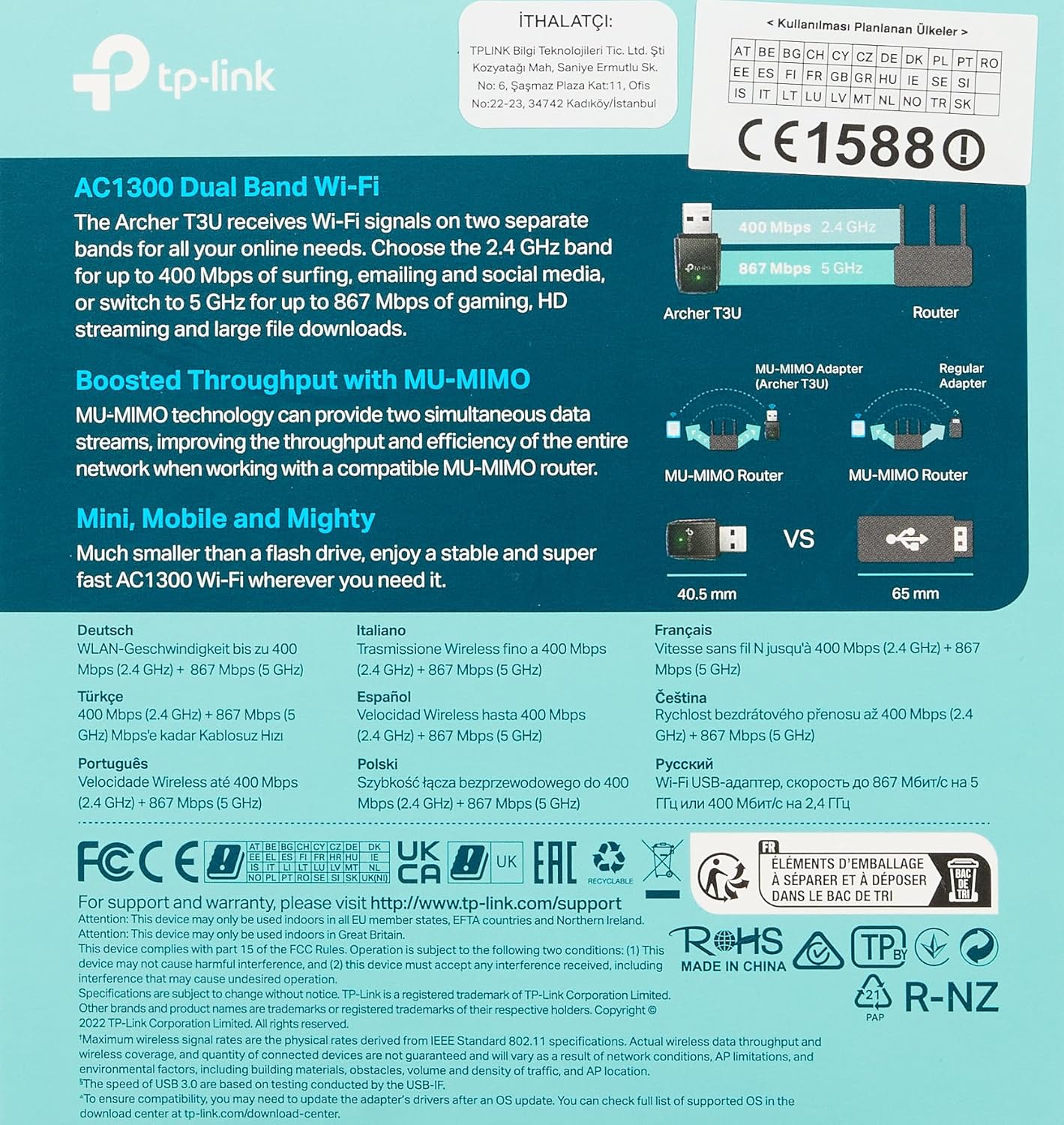 TP-Link Archer T3U AC1300 Mini Wireless MU-MIMO USB Adapter