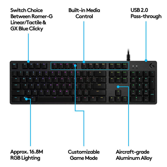 Logitech G512 Wired Carbon Mechanical Gaming Keyboard GX Blue Switches Black
