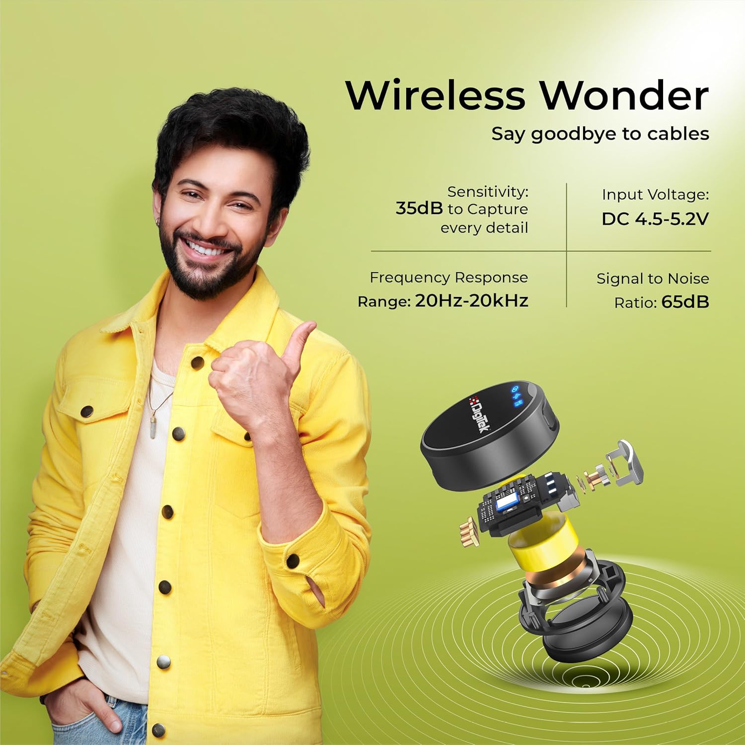 Digitek DWM-115 2-in-1 Wireless Microphone, 2.4GHz, Magnetic Clip, Noise Reduction Lavalier Mic