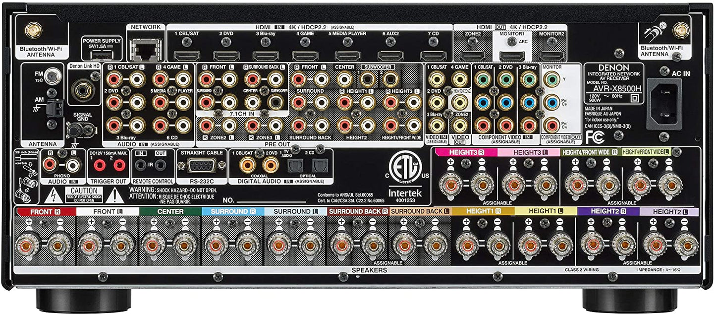 Denon AVR-X8500H Flagship Receiver - 8 HDMI In /3 Out, Powerful 13.2 Channel (150 W/Ch) Amplifier  Dolby Surround Sound  Alexa  HEOS Compatibility