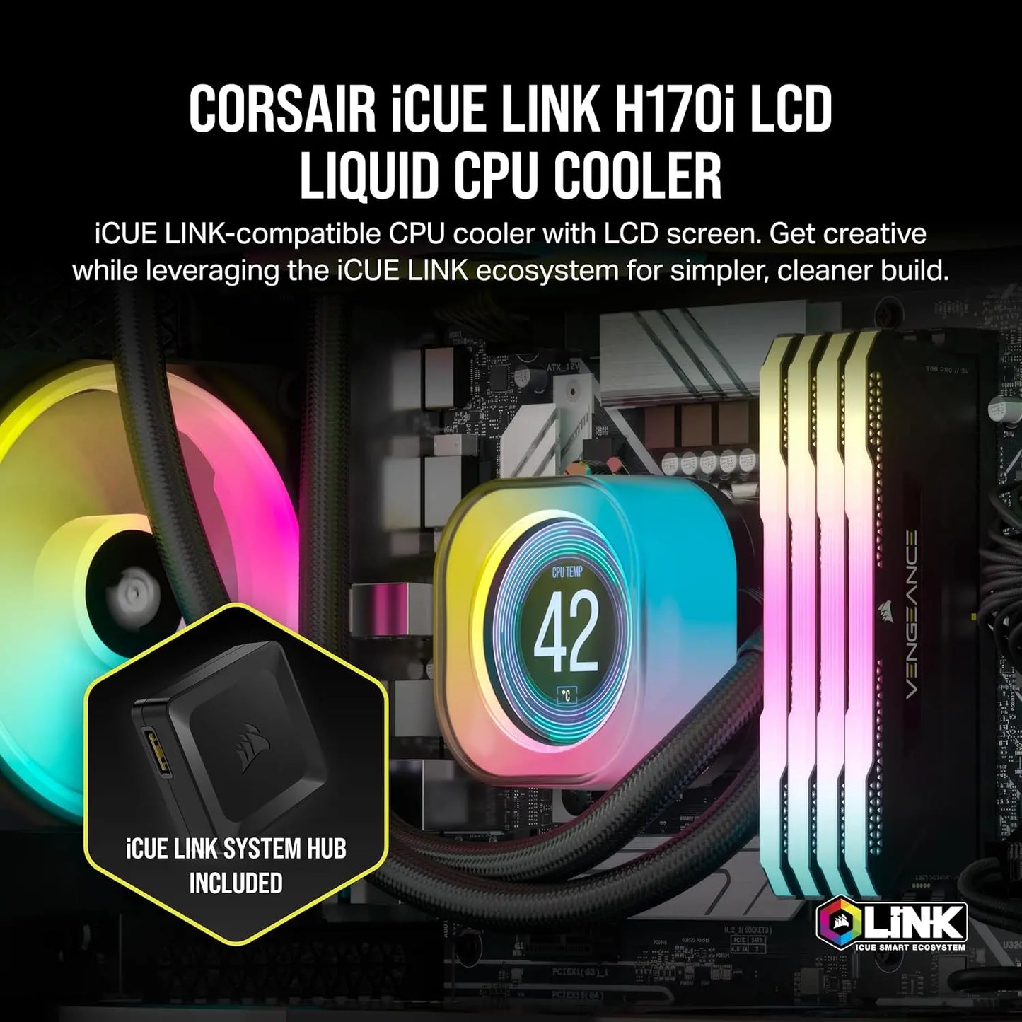 CORSAIR iCUE Link H170i LCD 420mm RGB AIO CPU Liquid Cooler