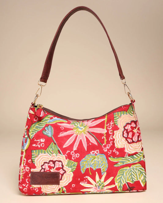 Fusion Floral Cotton Blockprinted Baguette Bag My Store