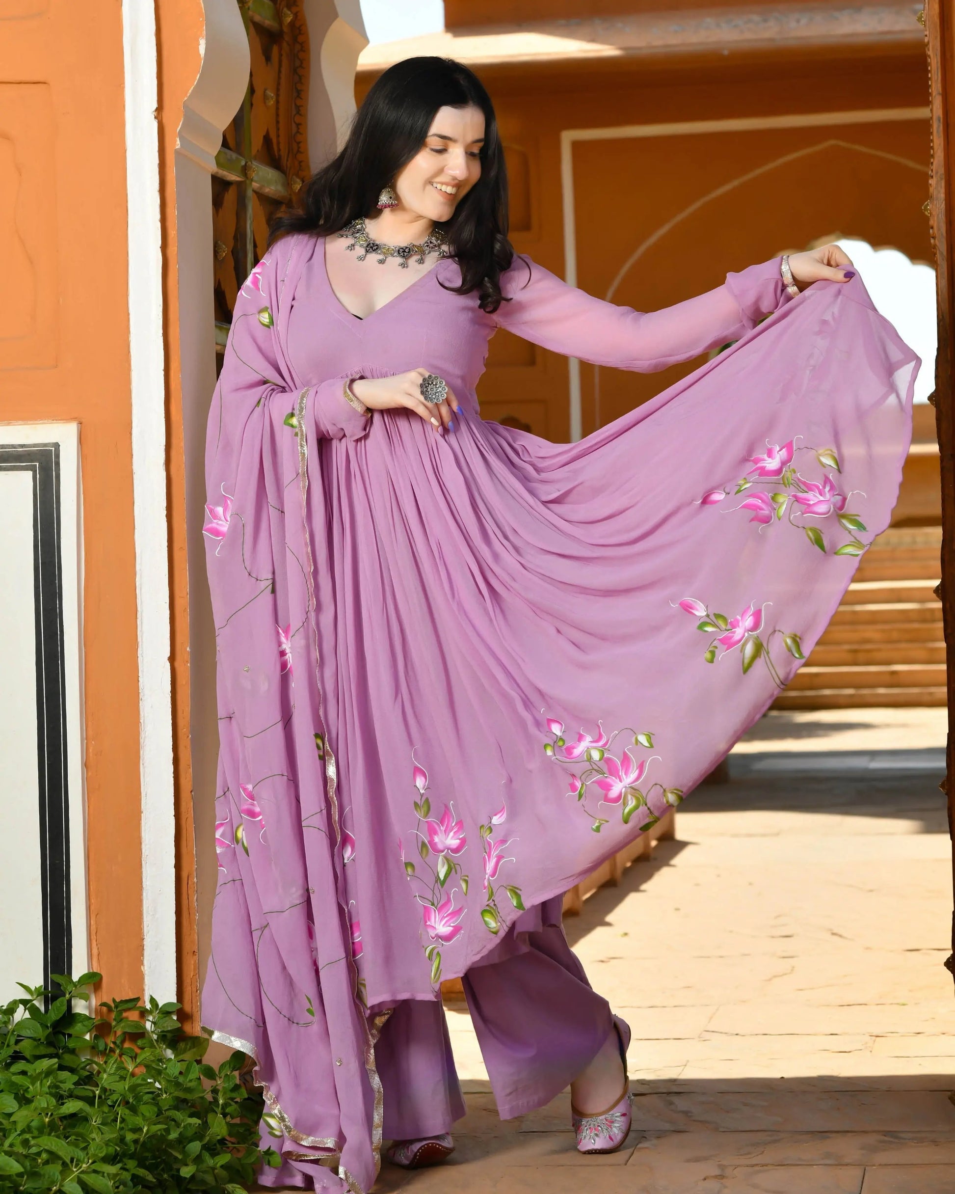 Sayuri Handpainted Georgette Suit Set My Store