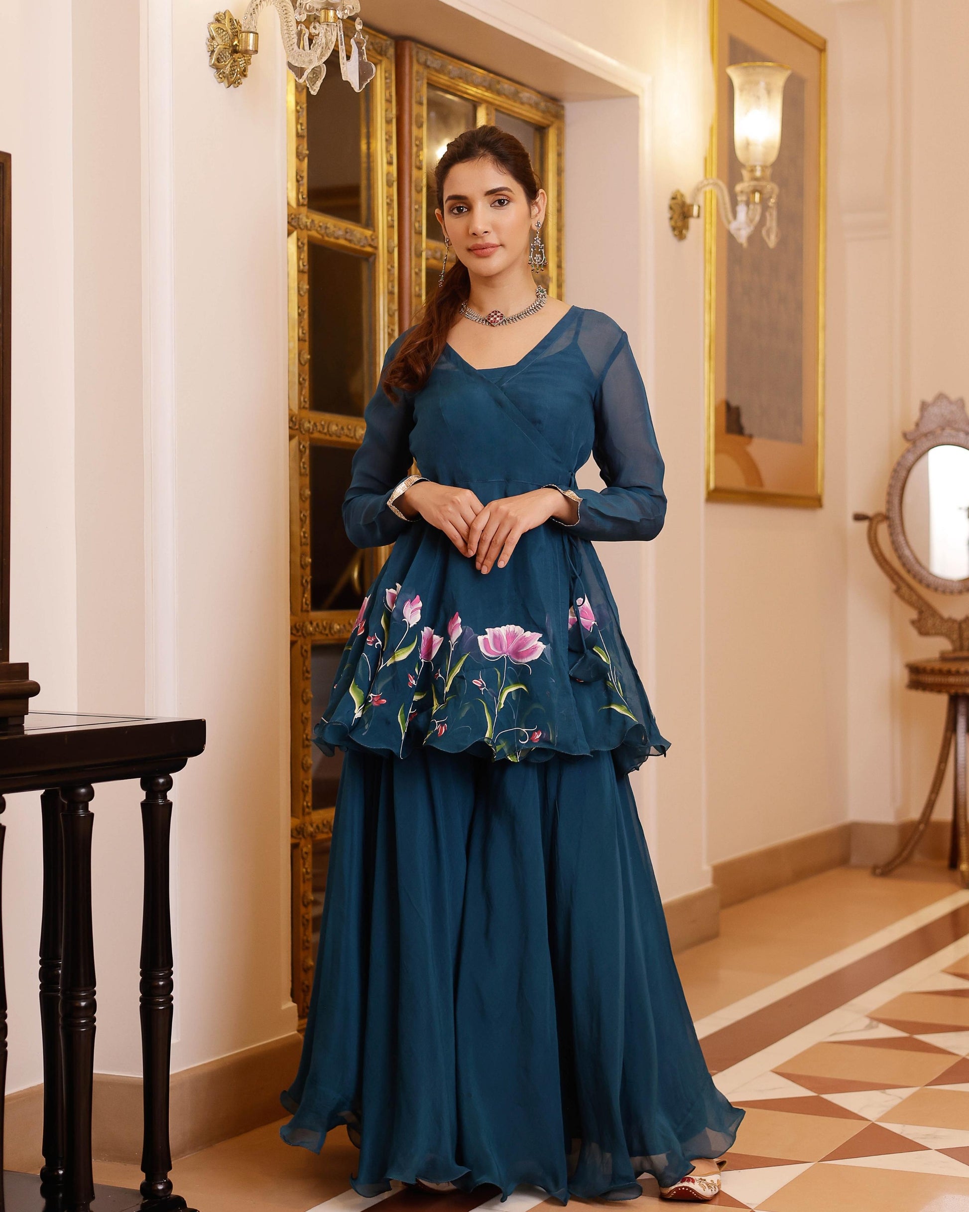 Kaasni Handpainted Organza Sharara Set My Store