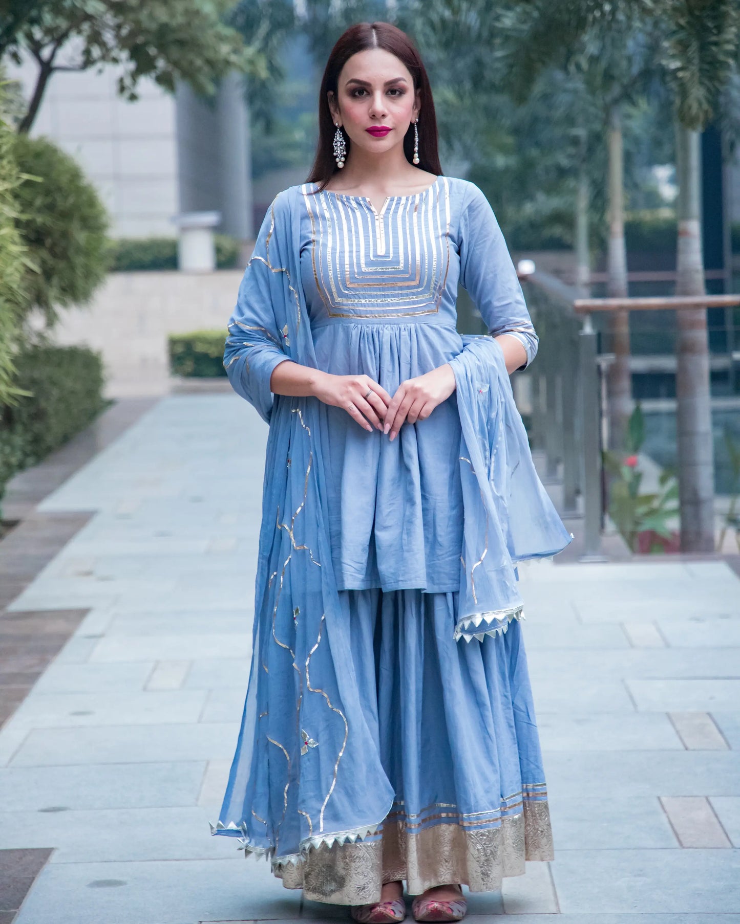 Powder Blue Gotapatti Sharara Set My Store