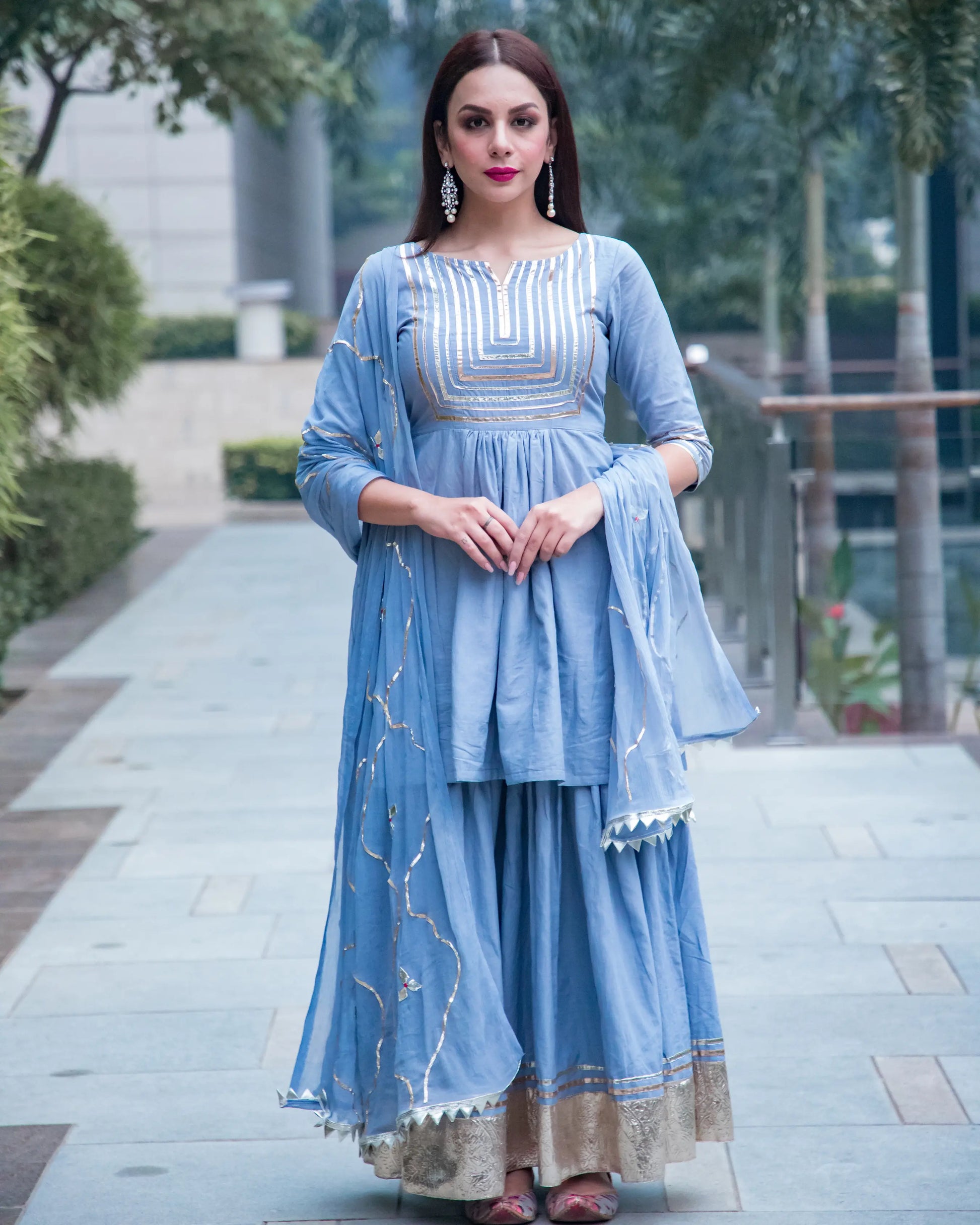 Powder Blue Gotapatti Sharara Set My Store