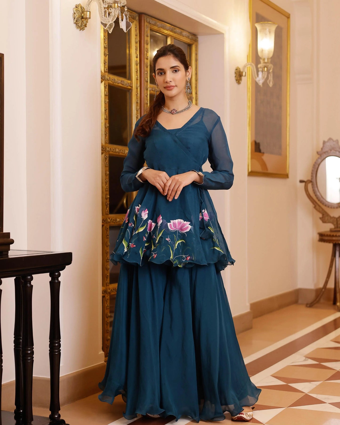 Kaasni Handpainted Organza Sharara Set My Store