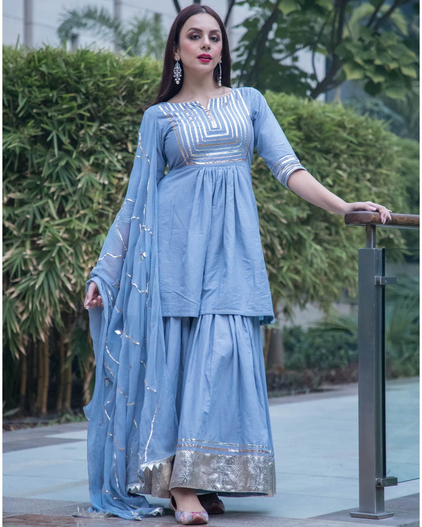 Powder Blue Gotapatti Sharara Set My Store