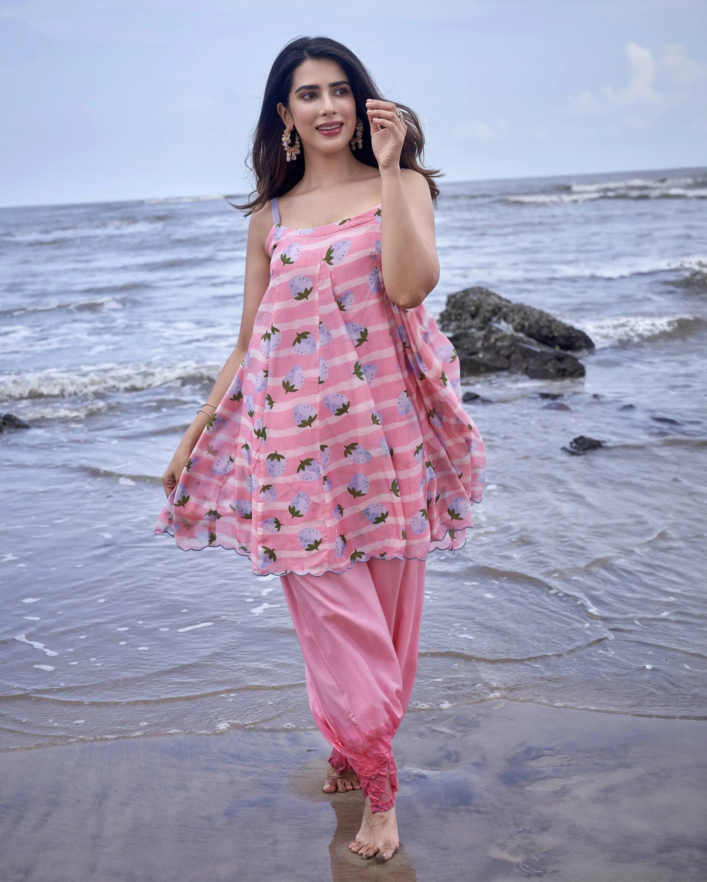 Berry Burst Pink Printed Silk Coord Set My Store