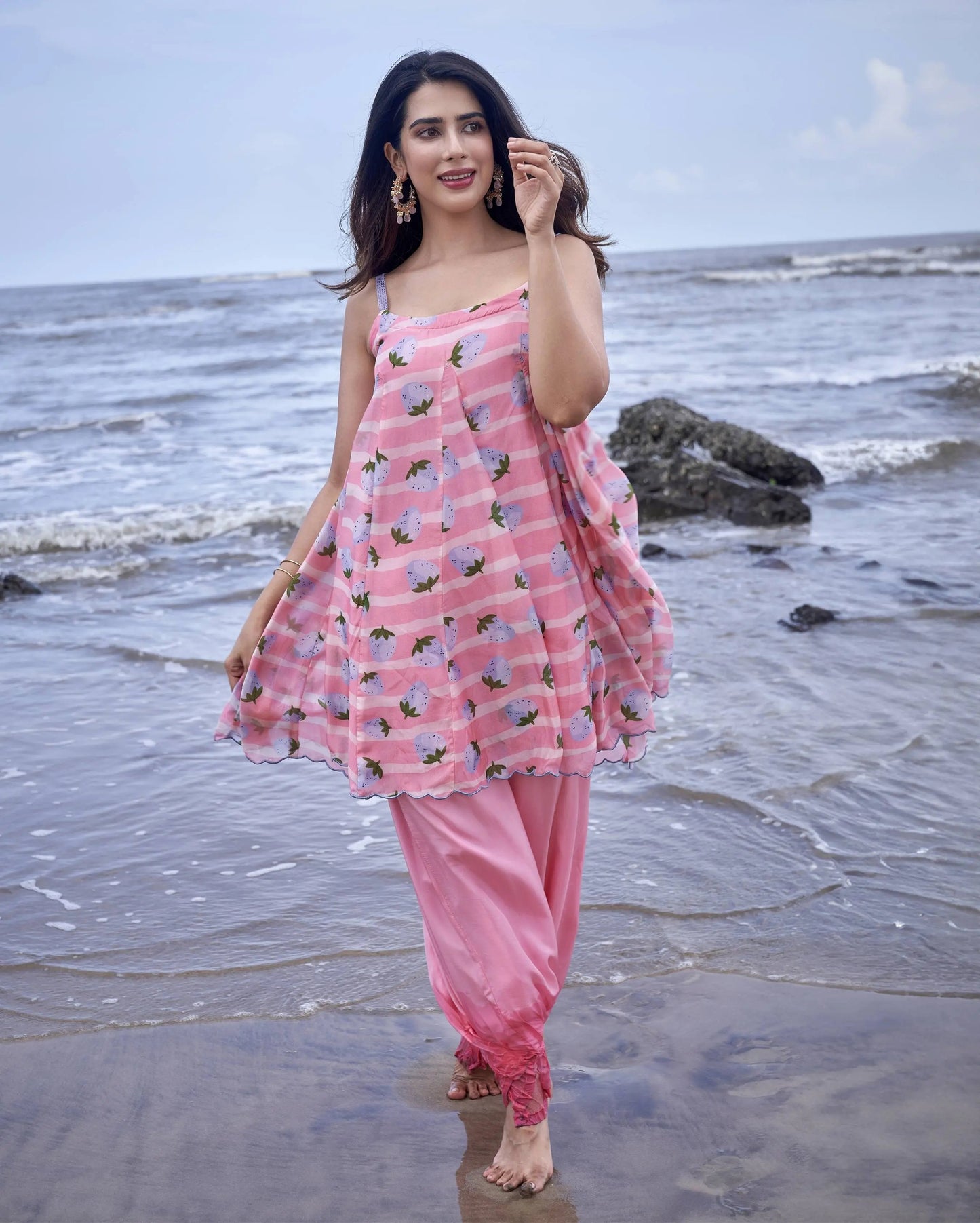 Berry Burst Pink Printed Silk Coord Set My Store