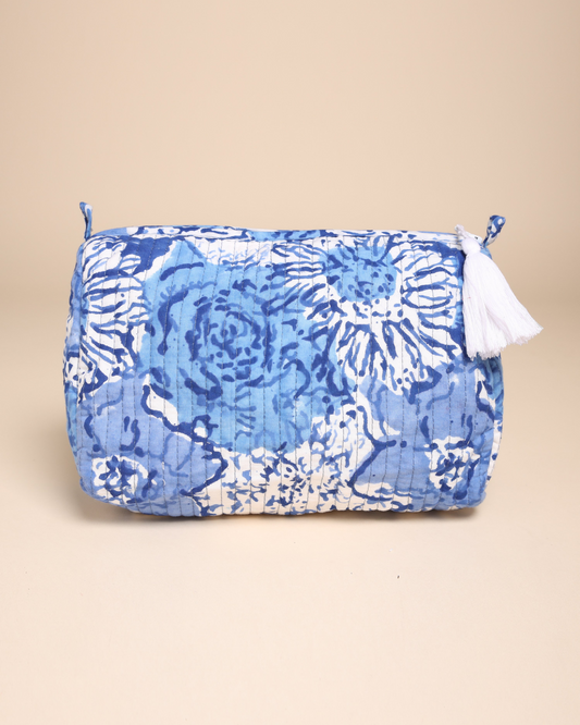 Jazz Blue Cotton Block Printed Pouch Bag Quick Cart