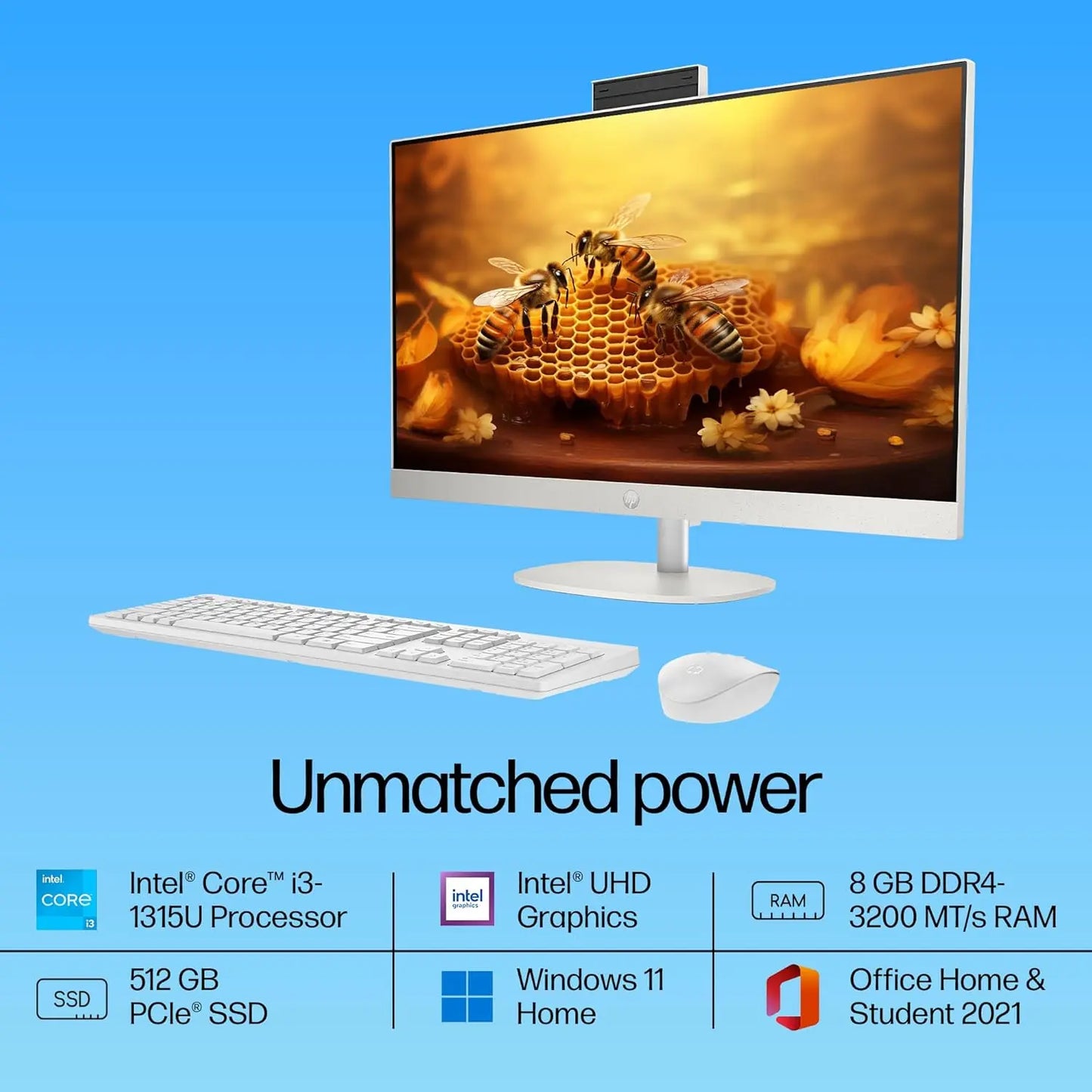 HP All-in-One 24-cr0901in 13th Gen  Intel Core i3 Processor/8GB RAM/512GB SSD/Win11/Intel HD Graphic Card/Microsoft Office Home 2024/Screen Inch 23.8/White