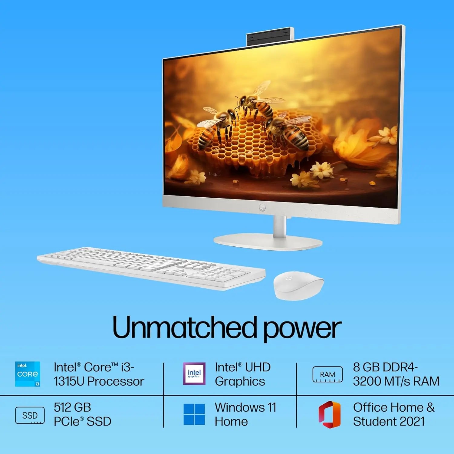 HP All-in-One 24-cr0901in 13th Gen  Intel Core i3 Processor/8GB RAM/512GB SSD/Win11/Intel HD Graphic Card/Microsoft Office Home 2024/Screen Inch 23.8/White