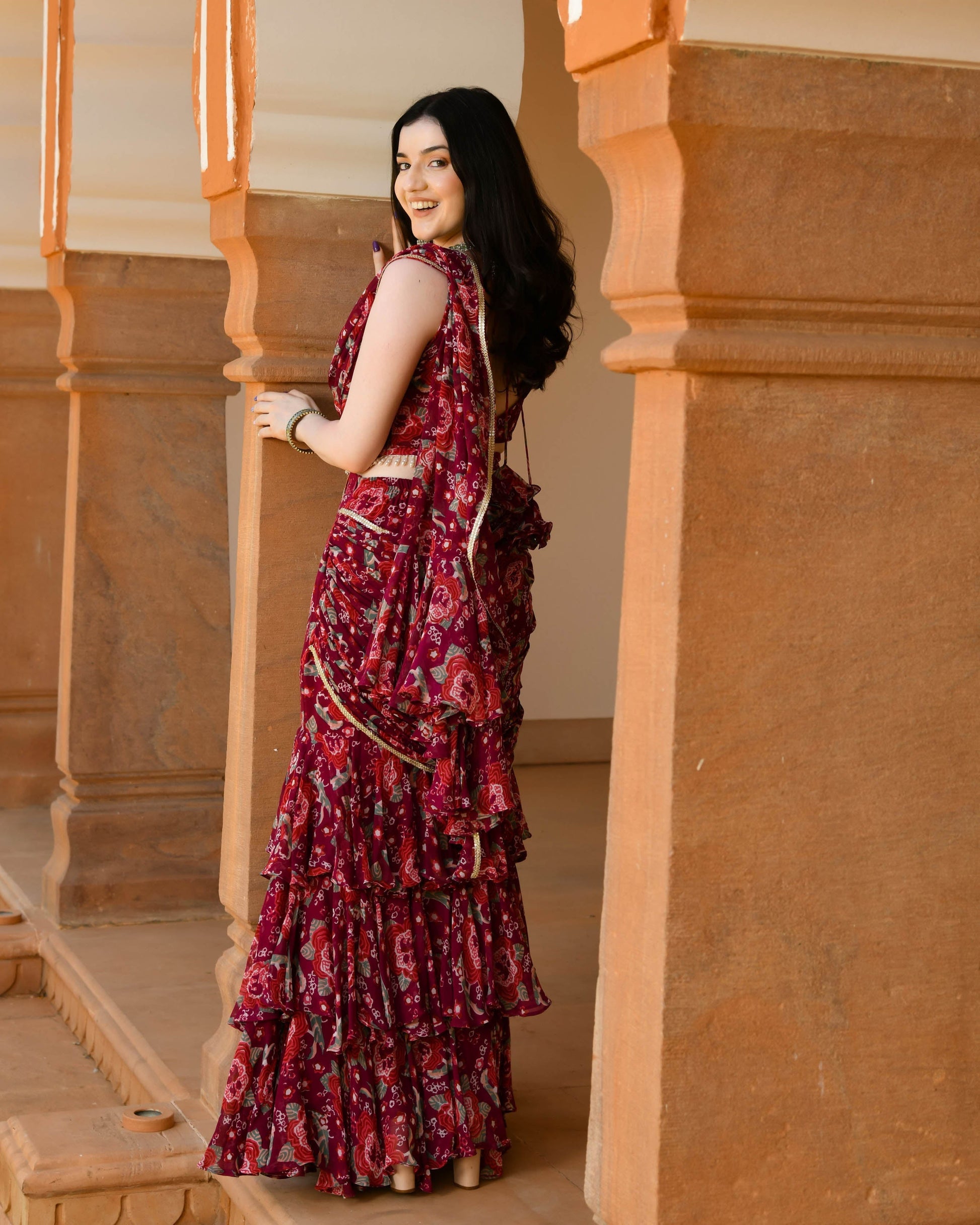 Raina Georgette Pre draped Saree My Store