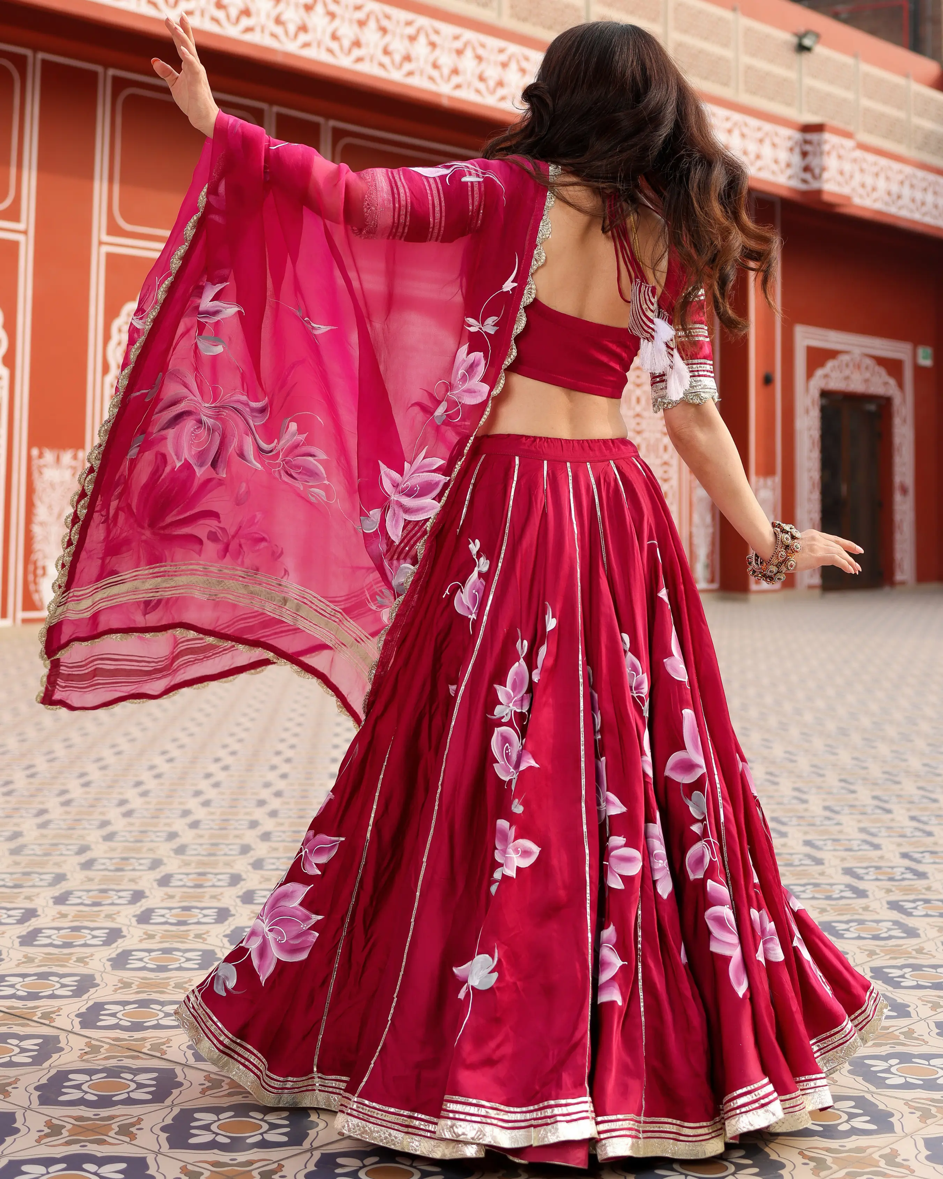 Magenta Pink Handpainted Lehenga Set My Store