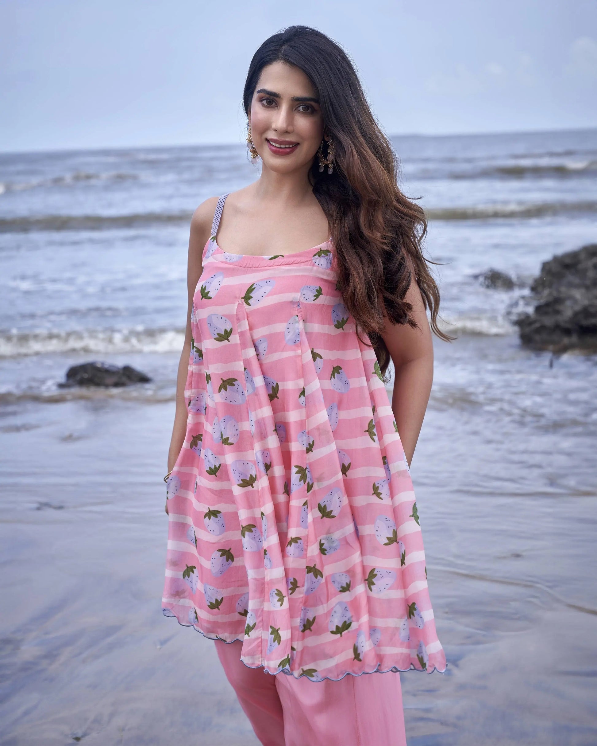 Berry Burst Pink Printed Silk Coord Set My Store