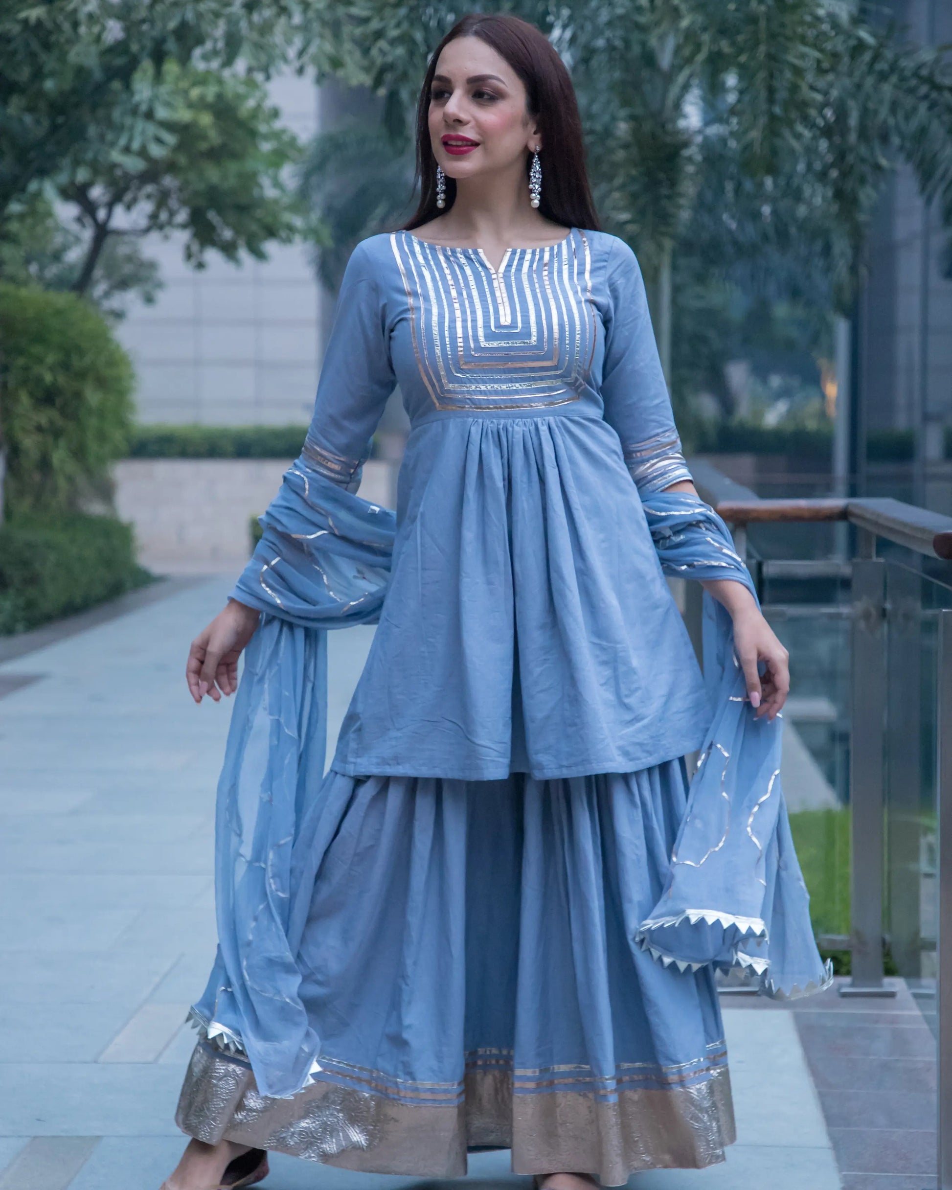 Powder Blue Gotapatti Sharara Set My Store