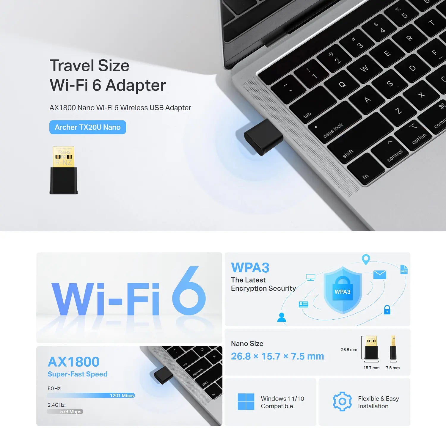 TP Link Archer TX20U Nano AX1800 Nano Wi Fi 6 Wireless USB Adapter