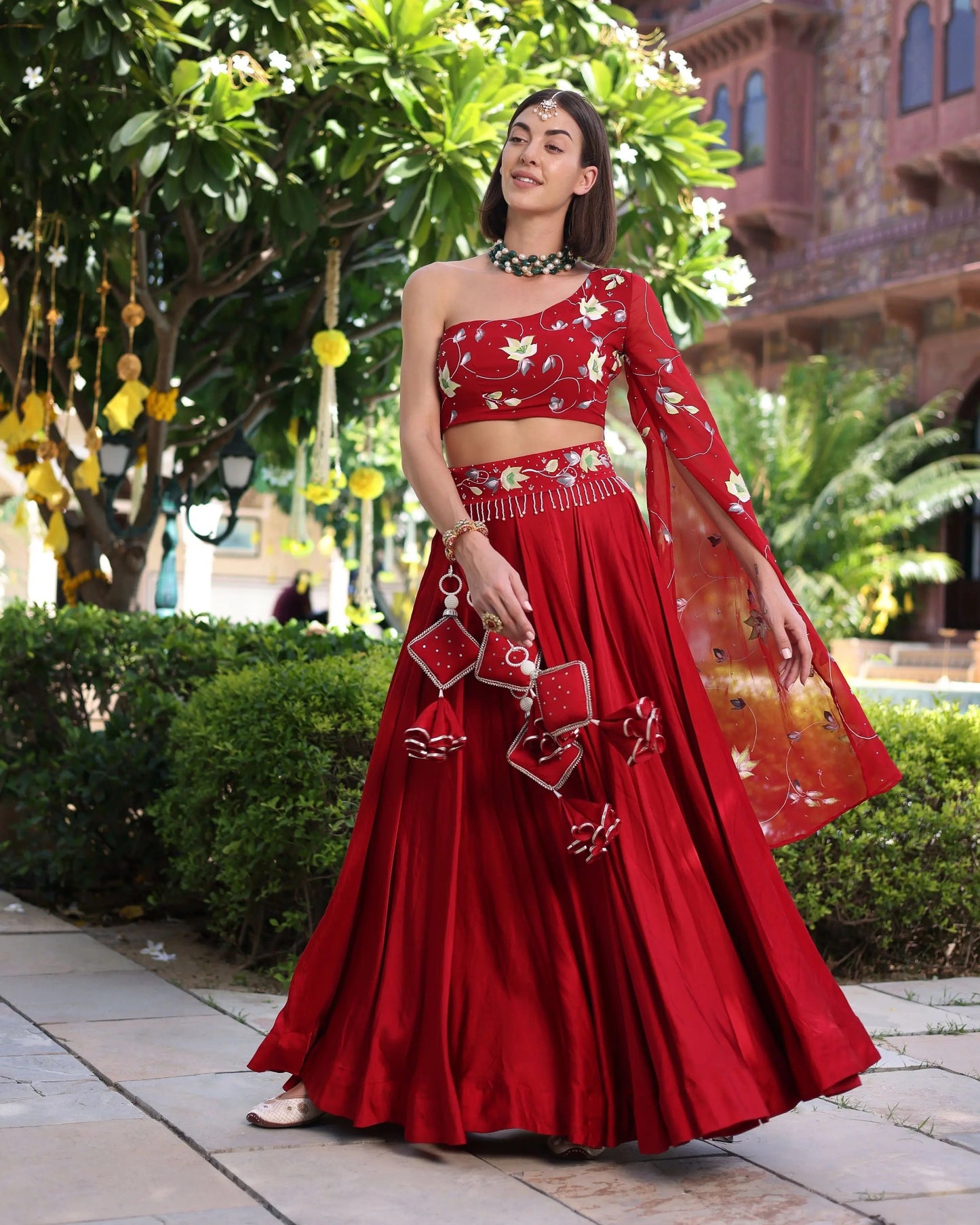 Rutvi Red Handpainted Satin Lehenga Set My Store