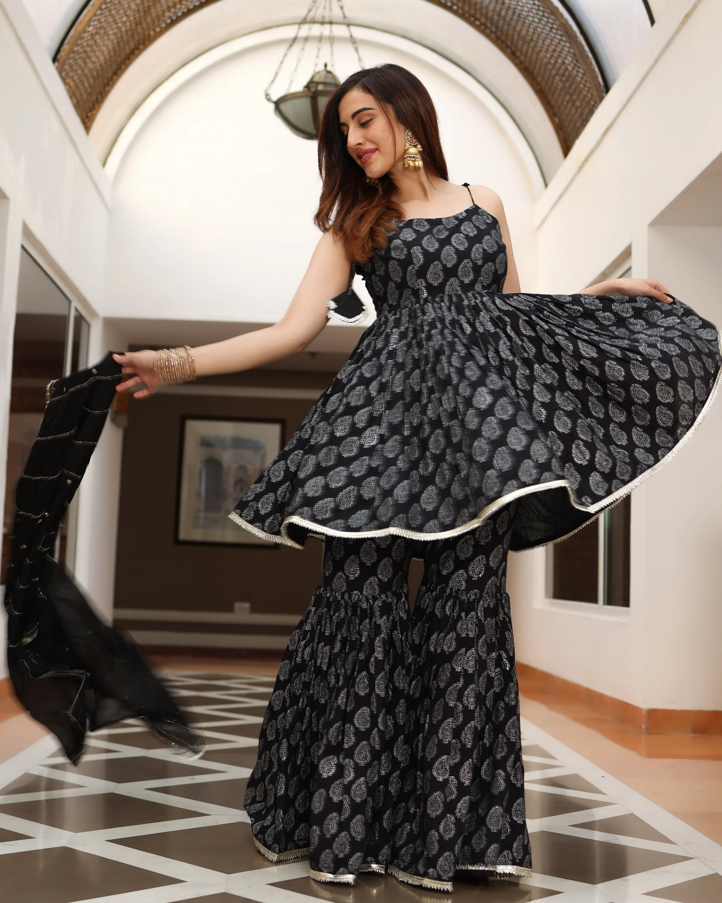 Fresh Black Handblock Sharara Set My Store