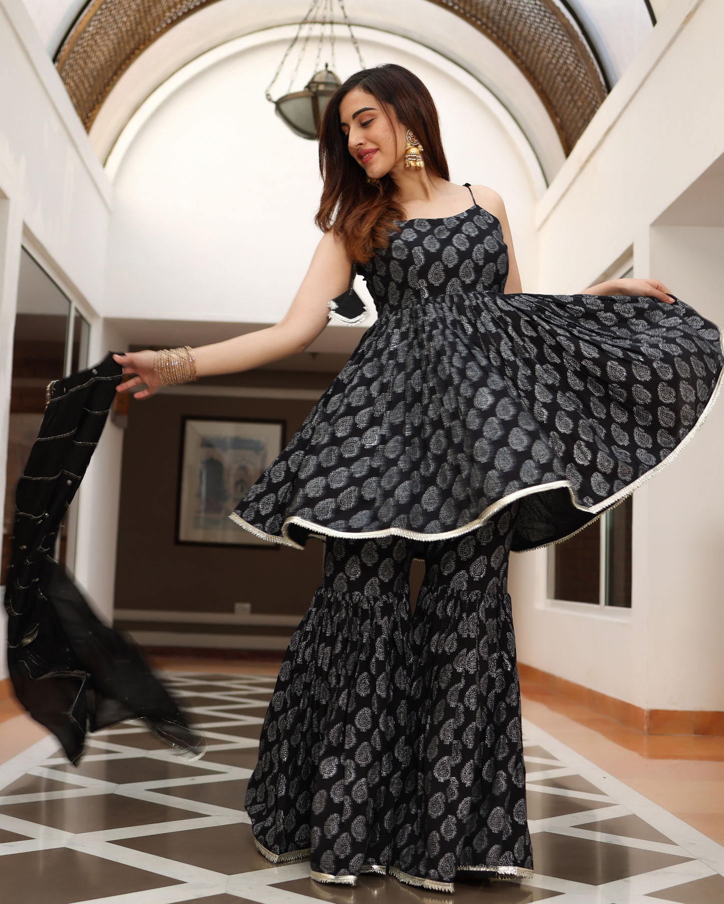 Fresh Black Handblock Sharara Set My Store