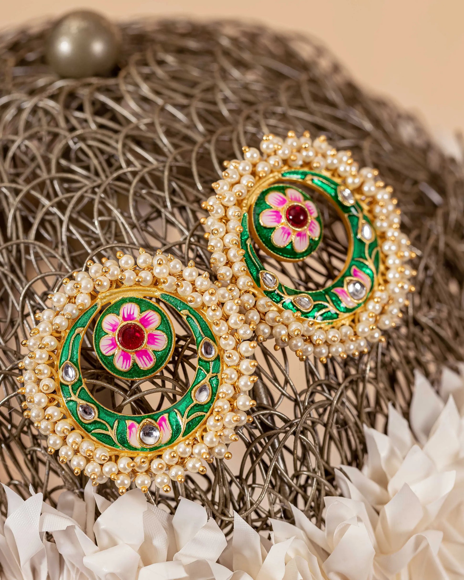 Green Glow Handcrafted Brass Earrings My Store