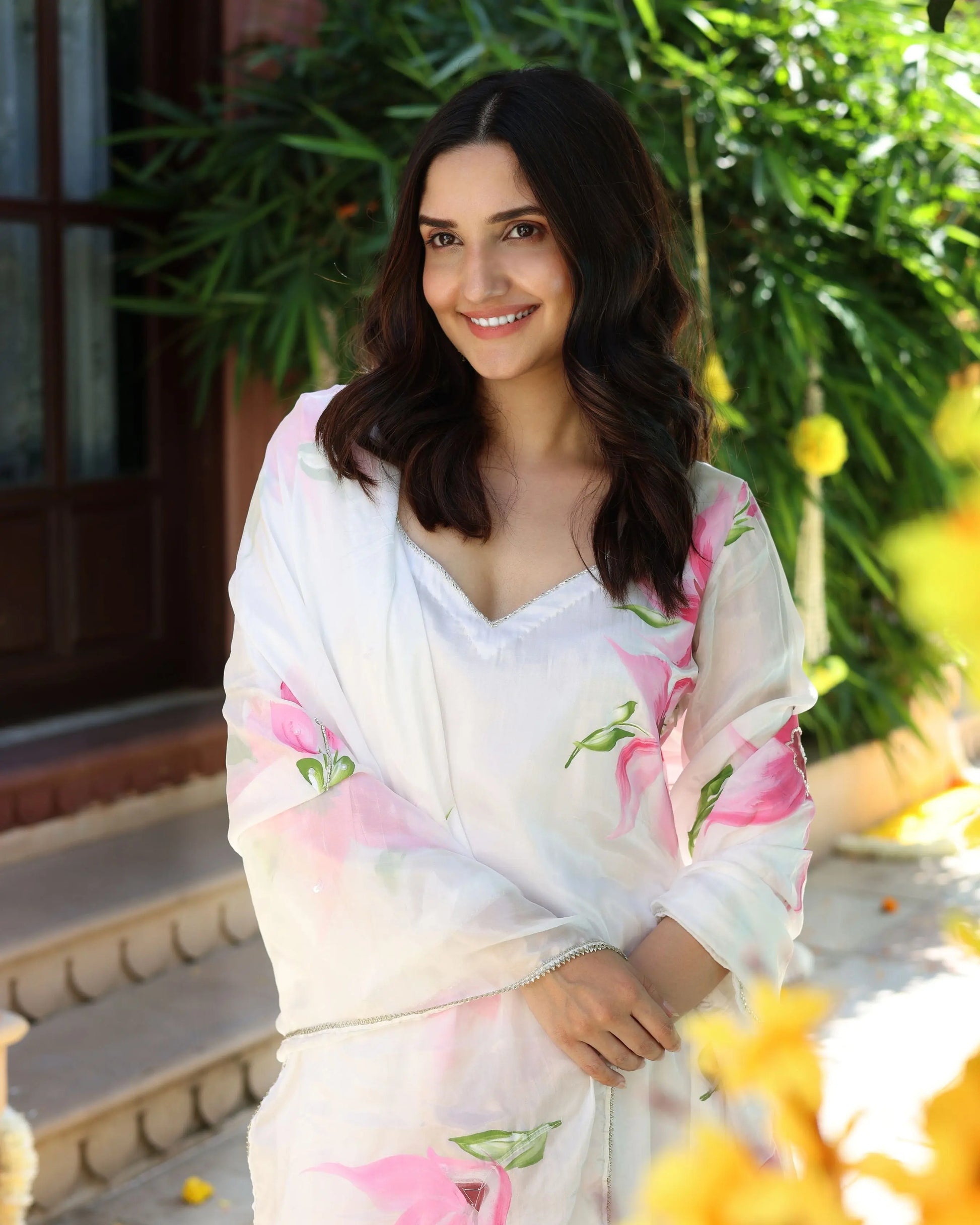 Vanilla Mist Handpainted Silk Suit Set My Store