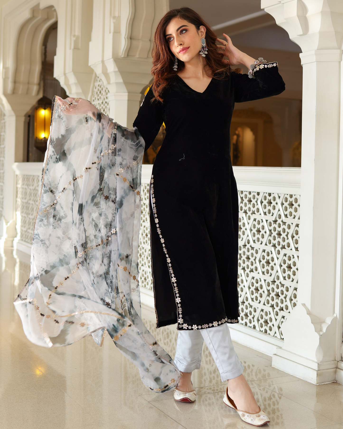 Bold Black Velvet Handcrafted Suit Set My Store