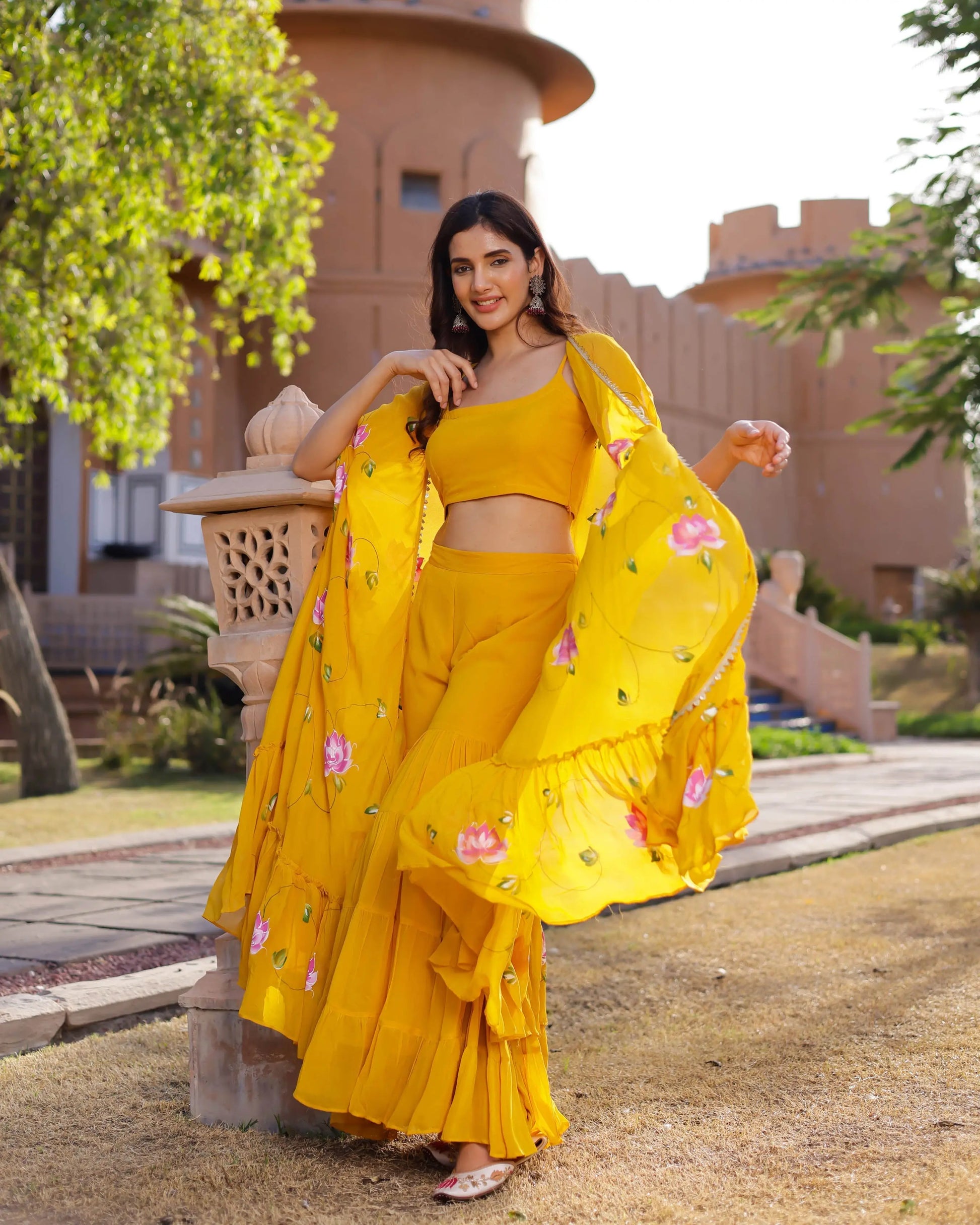 Kamlika Handpainted Georgette Cape Sharara set My Store