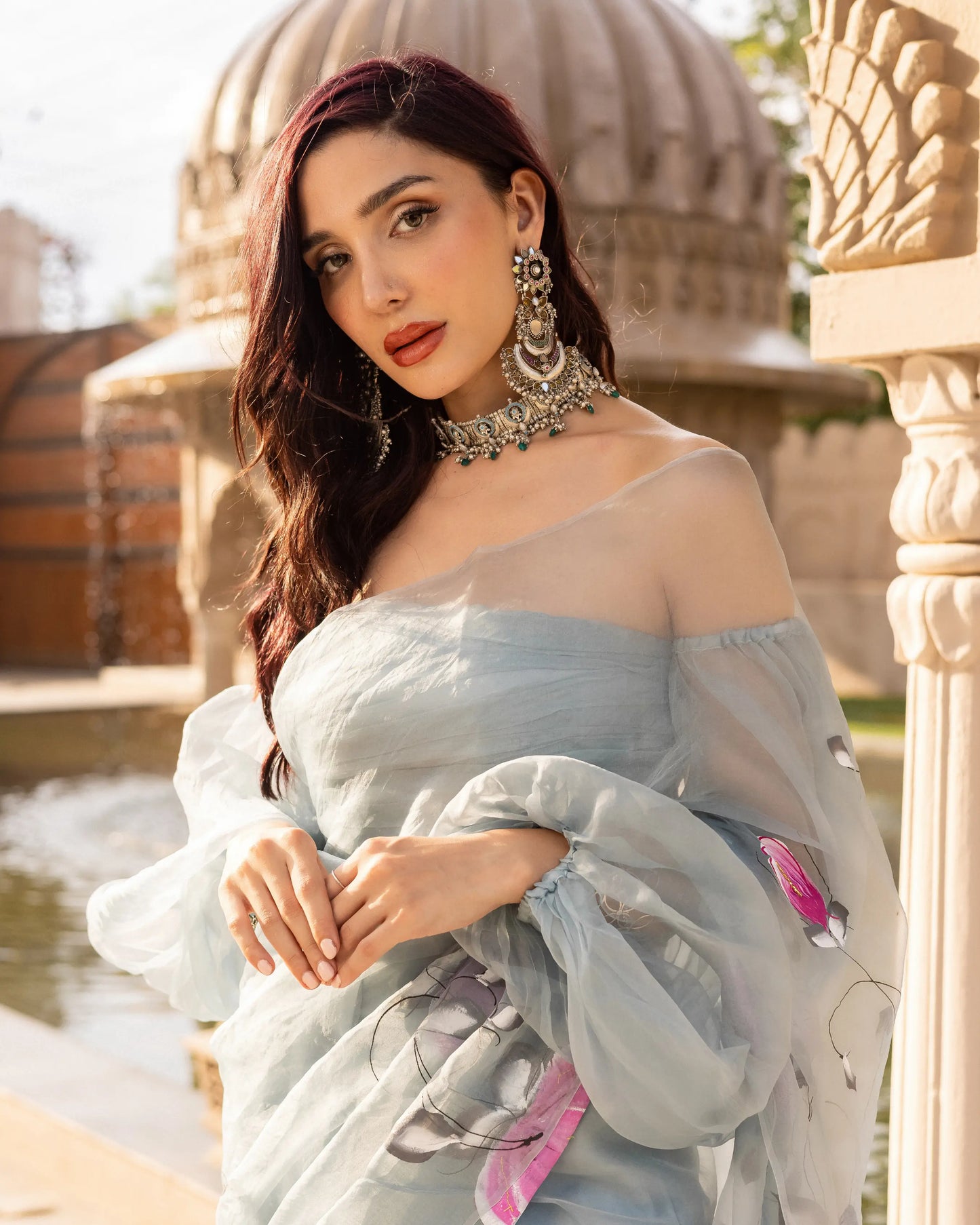 Bhairavi Handpainted Organza Saree My Store