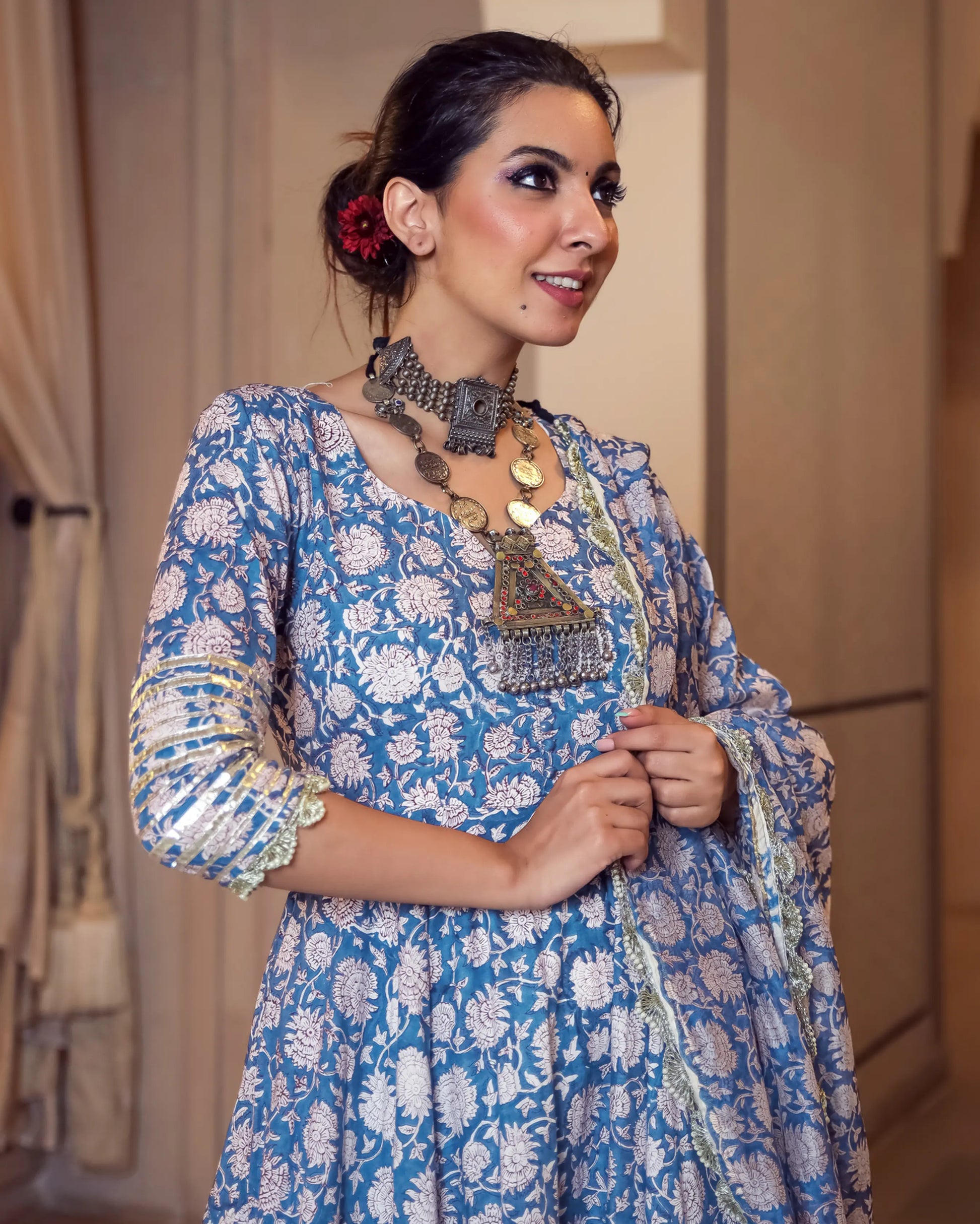 Tropical Sugar Handblock Gota Suit Set My Store