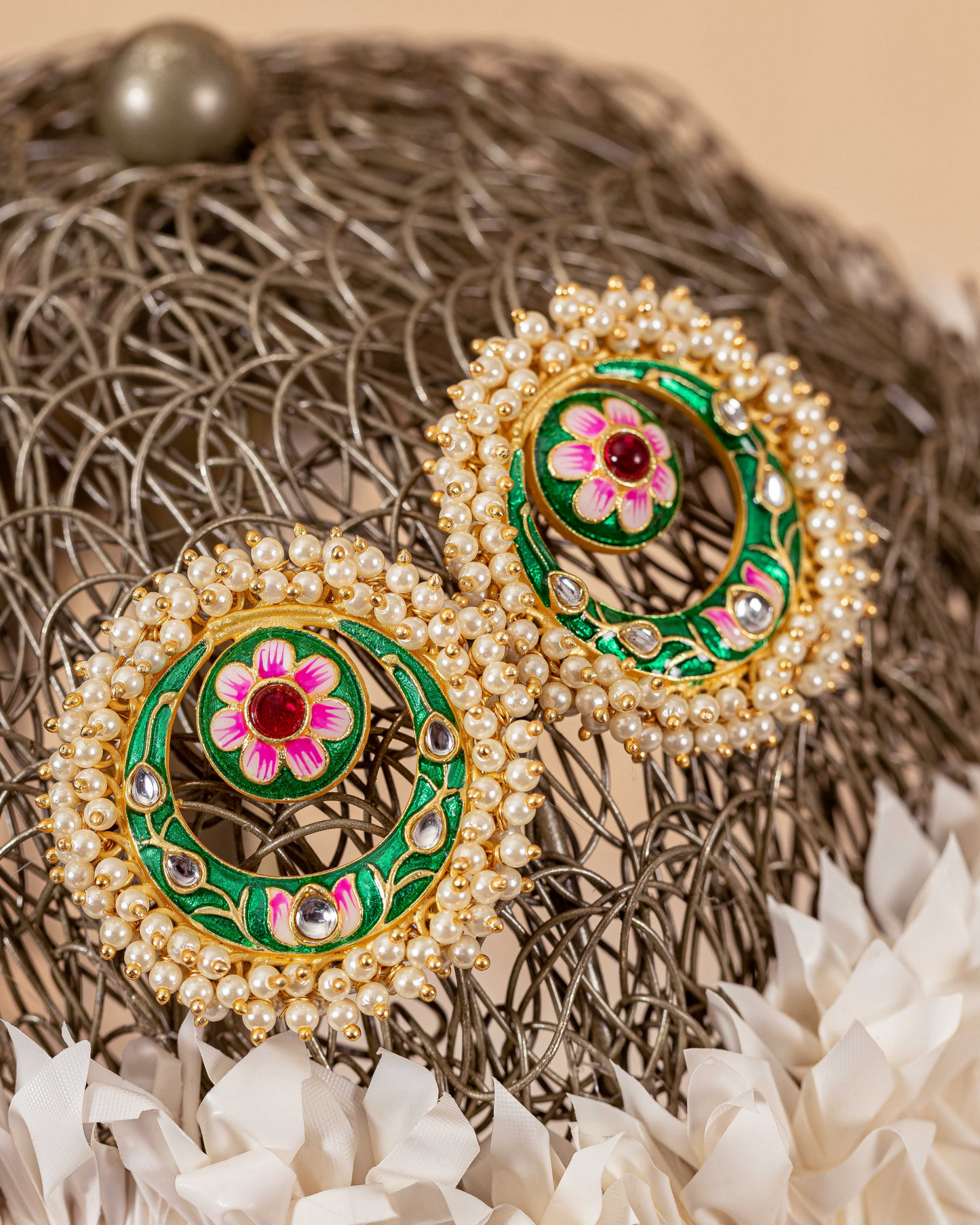 Green Glow Handcrafted Brass Earrings Quick Cart